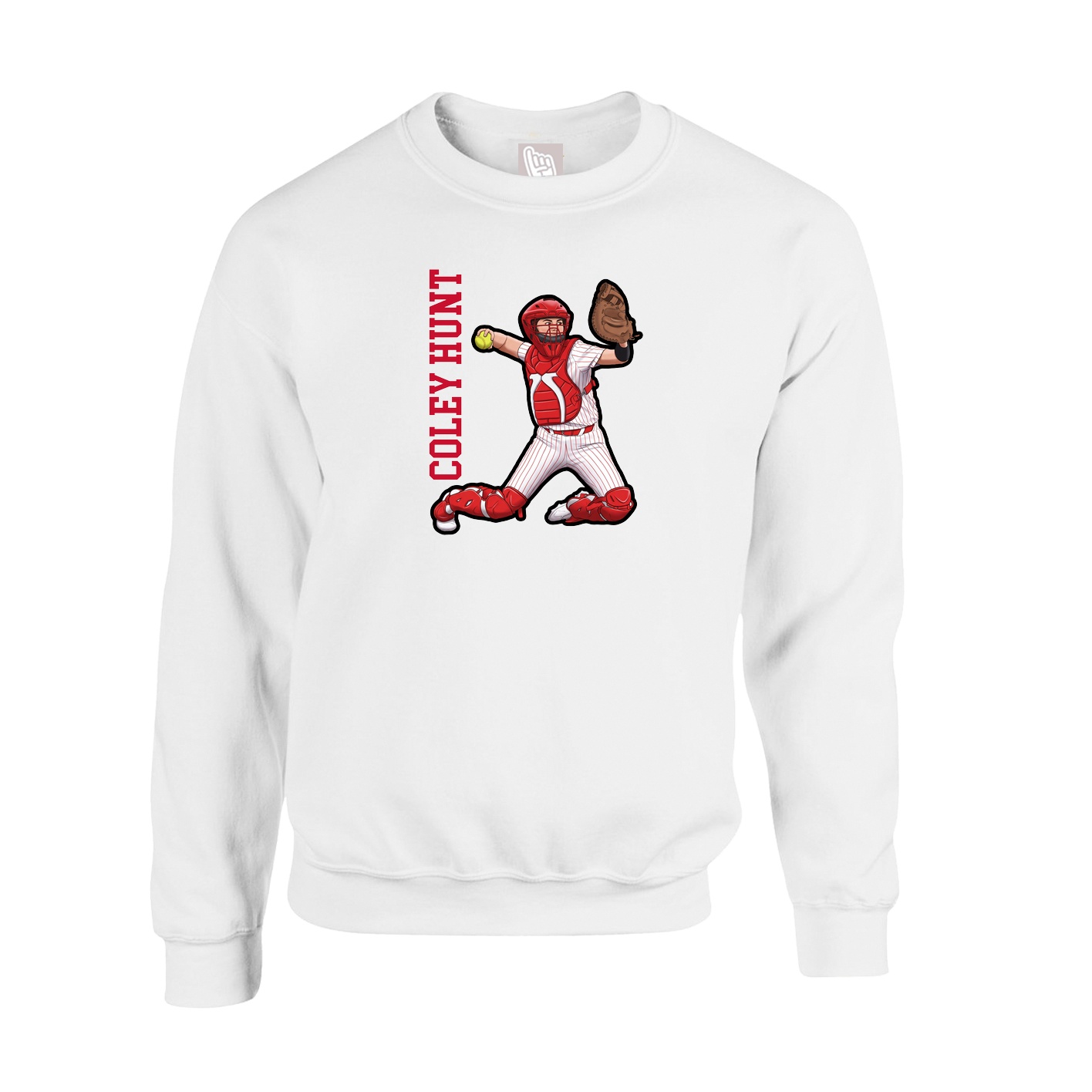 Fleece Crew — Name Vertical in White