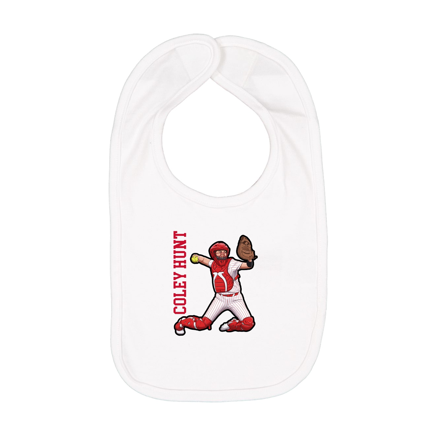Infant Bib — Name Vertical in White