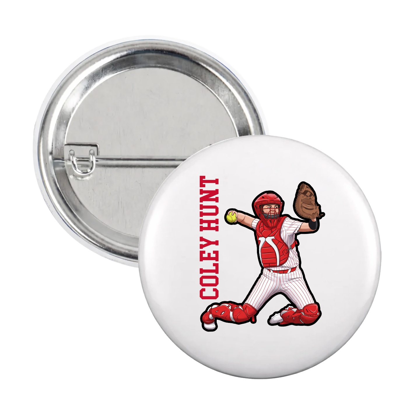 Game Day Button — Name Vertical in White