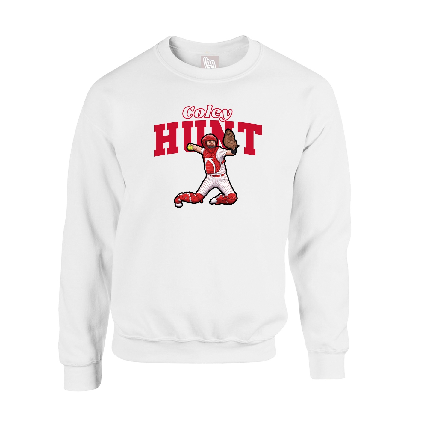 Fleece Crew — Name Arch in White