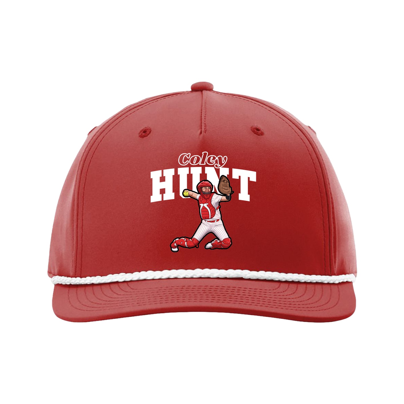 Five-Panel Classic Rope Cap — Name Arch in Red