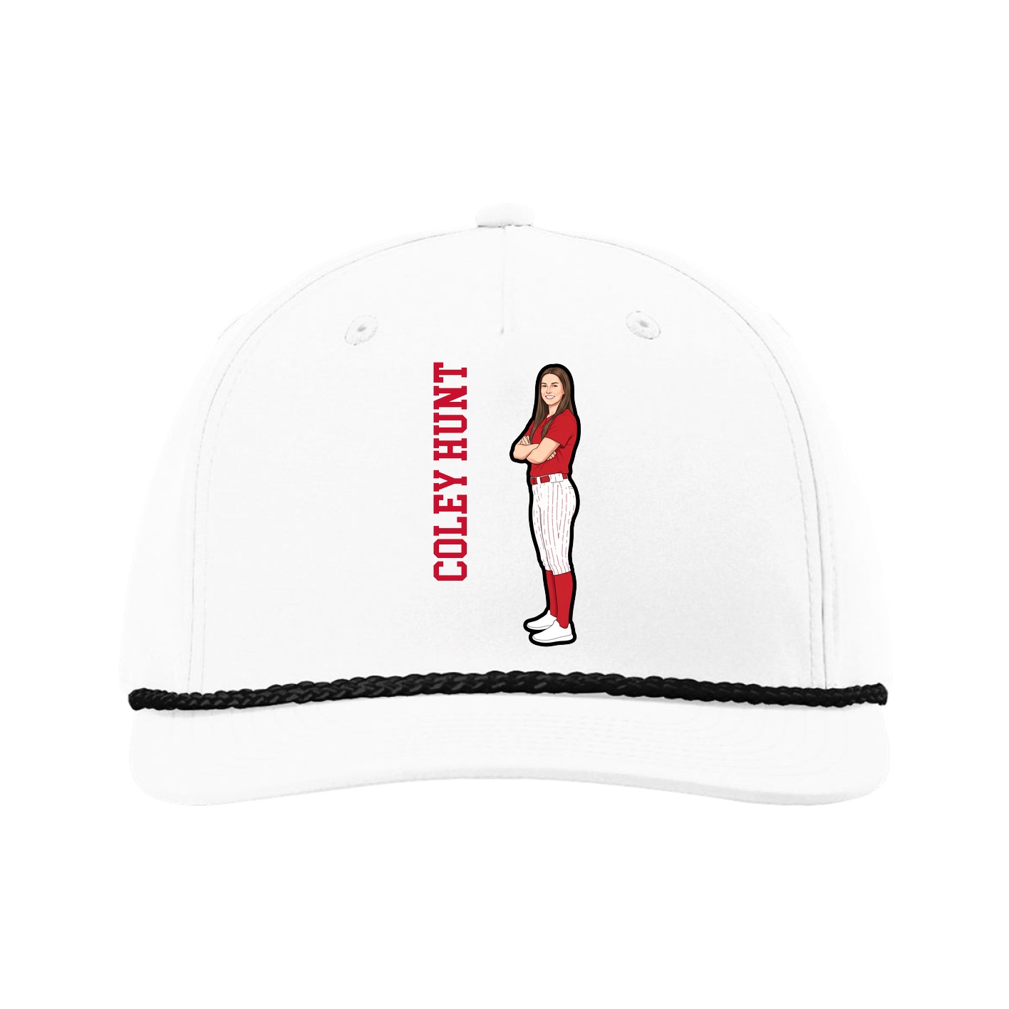 Five-Panel Classic Rope Cap — Name Vertical in White