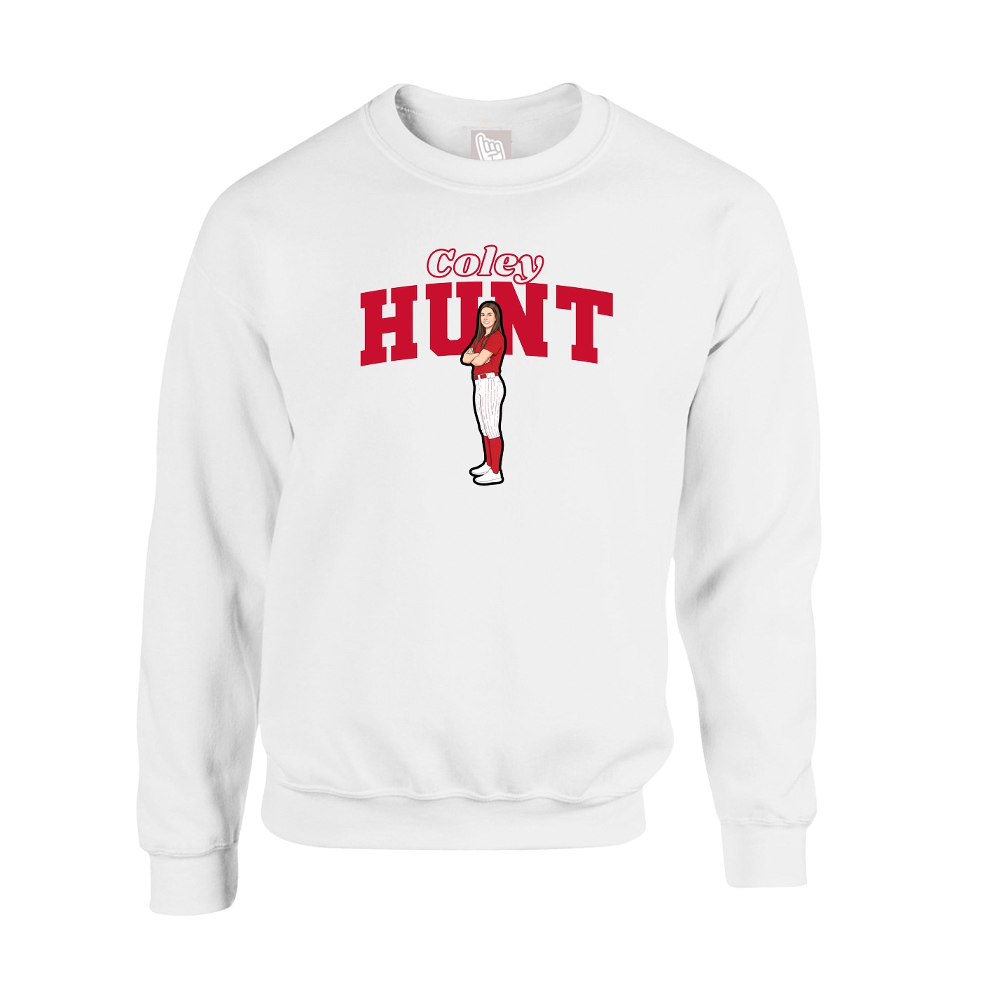 Fleece Crew — Name Arch in White