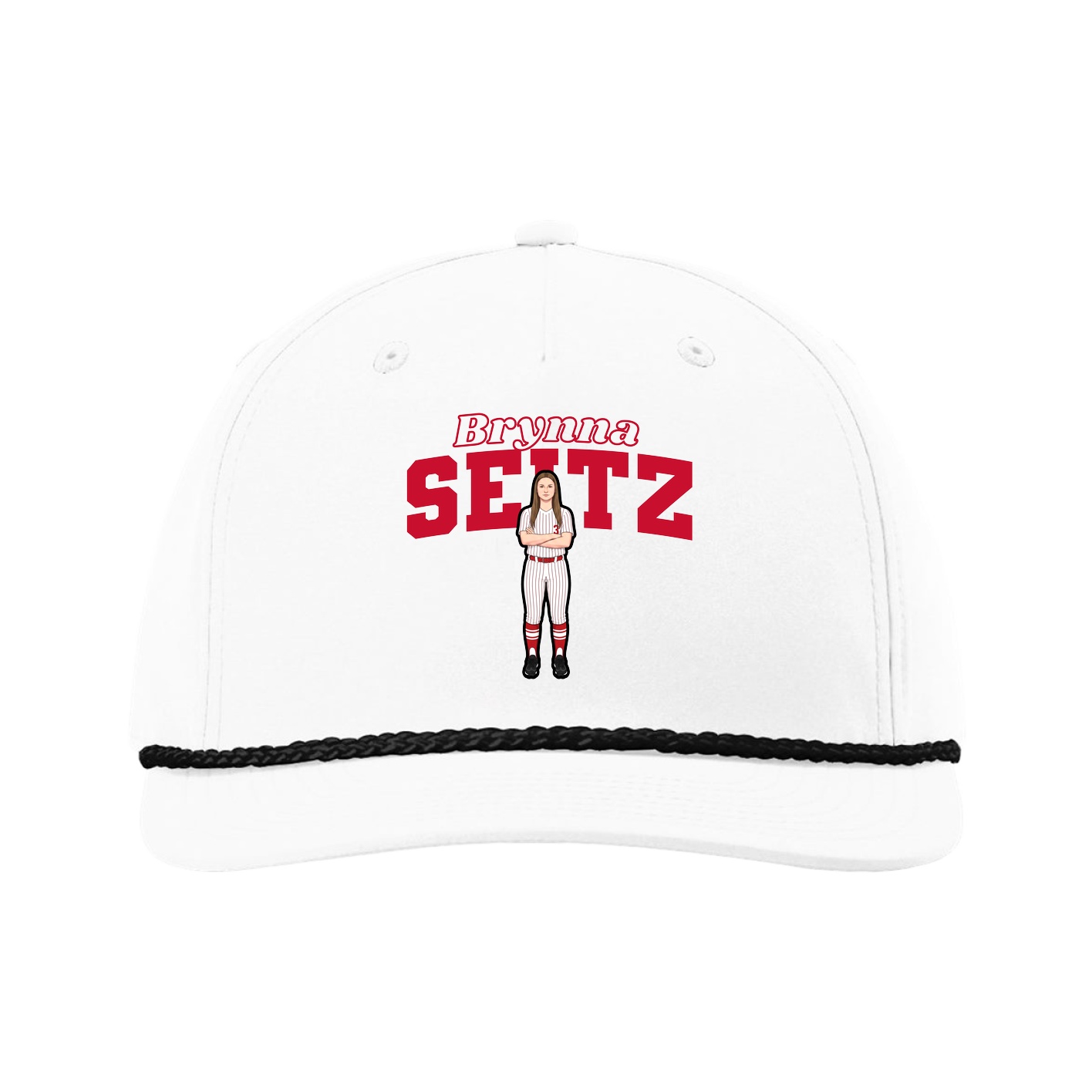Five-Panel Classic Rope Cap — Name Arch in White