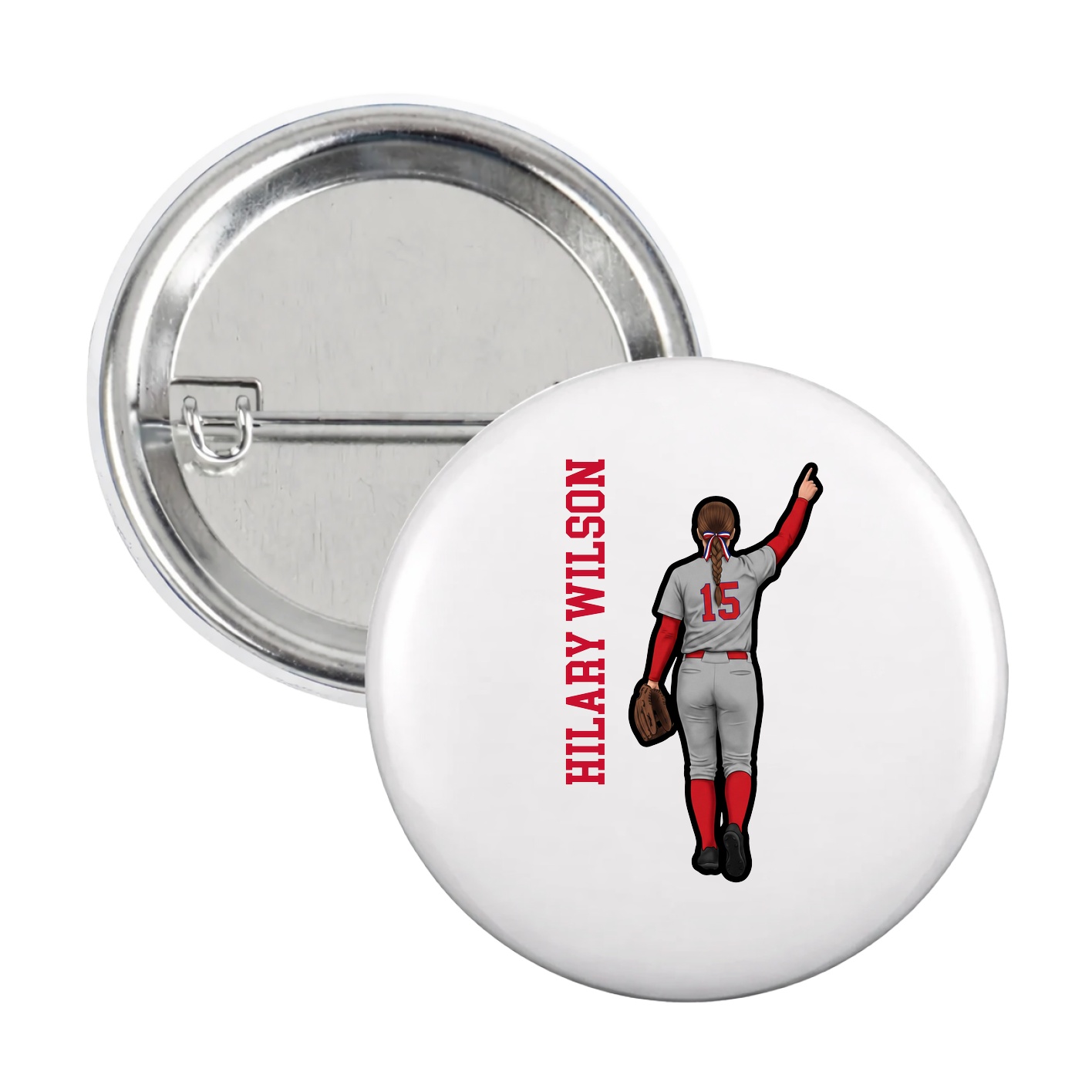 Game Day Button — Name Vertical in White