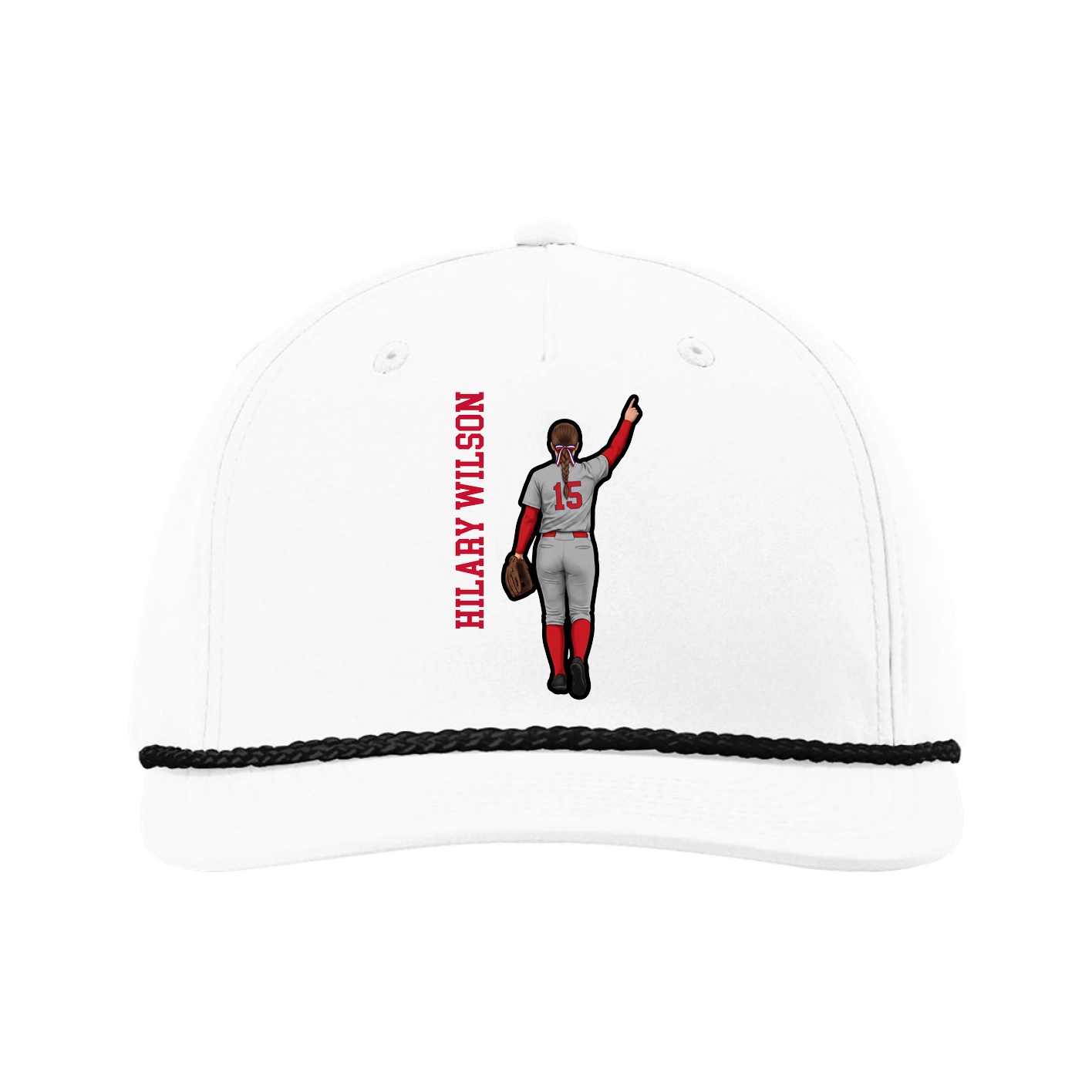 Five-Panel Classic Rope Cap — Name Vertical in White