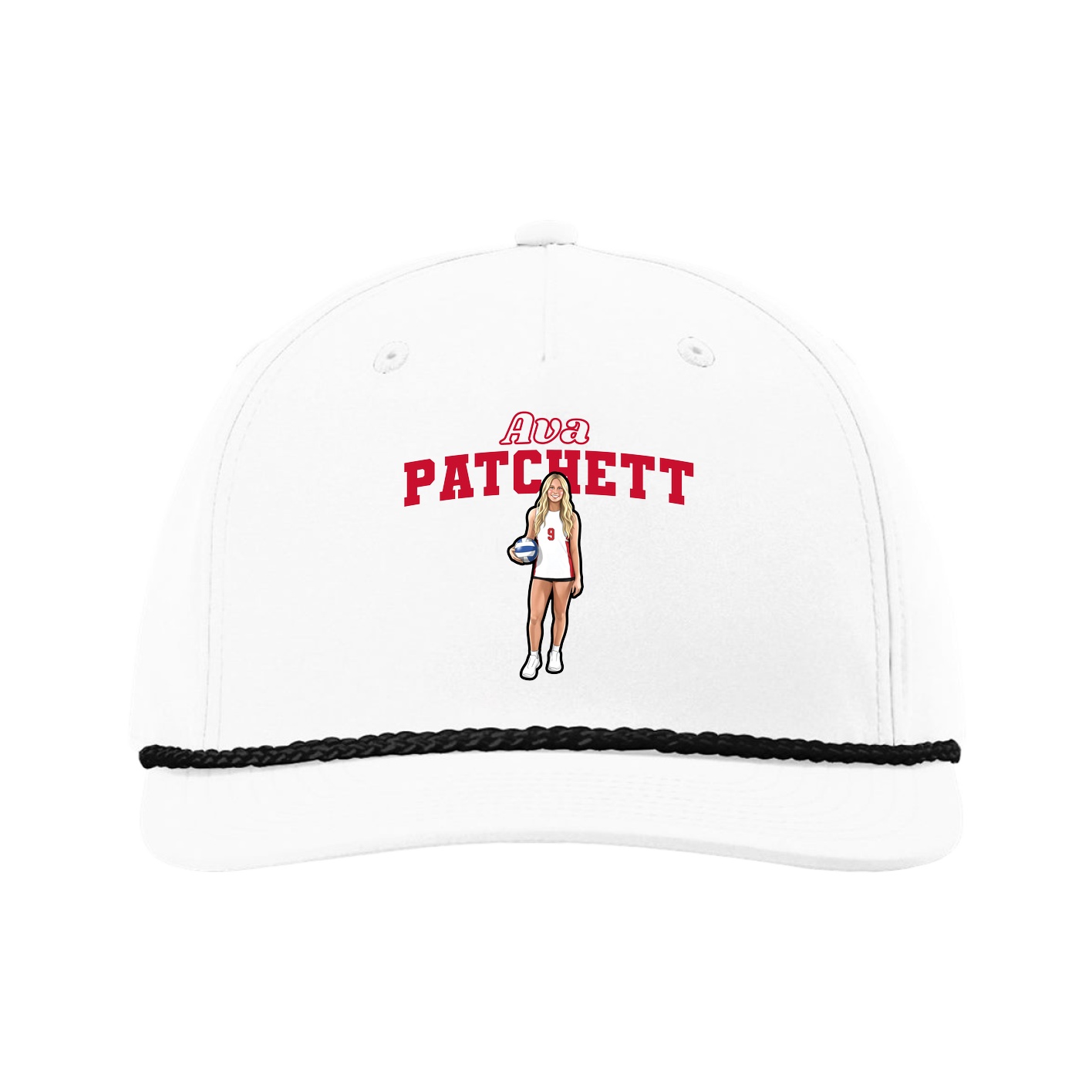 Five-Panel Classic Rope Cap — Name Arch in White