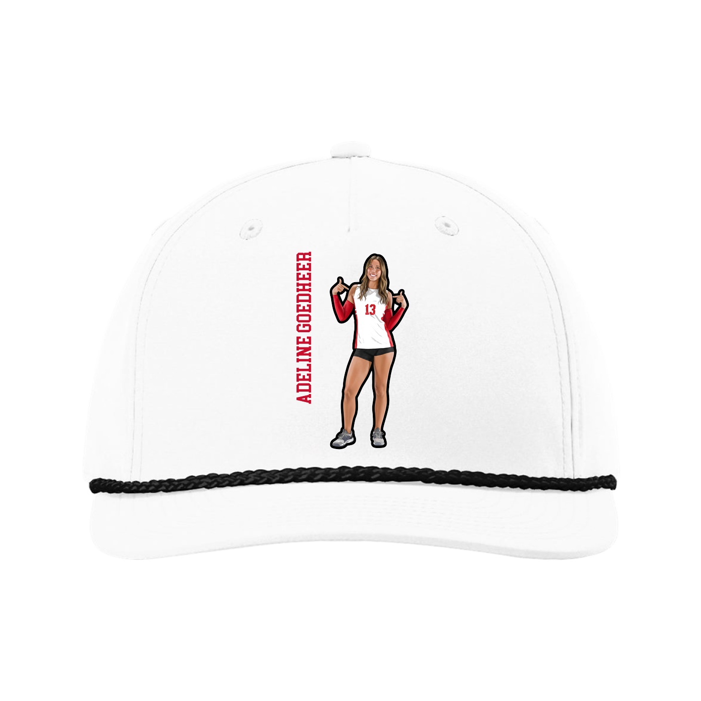 Five-Panel Classic Rope Cap — Name Vertical in White
