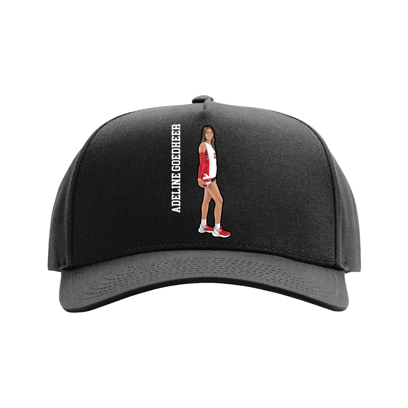 Full Fabric Five-Panel Champ Cap — Name Vertical in Black
