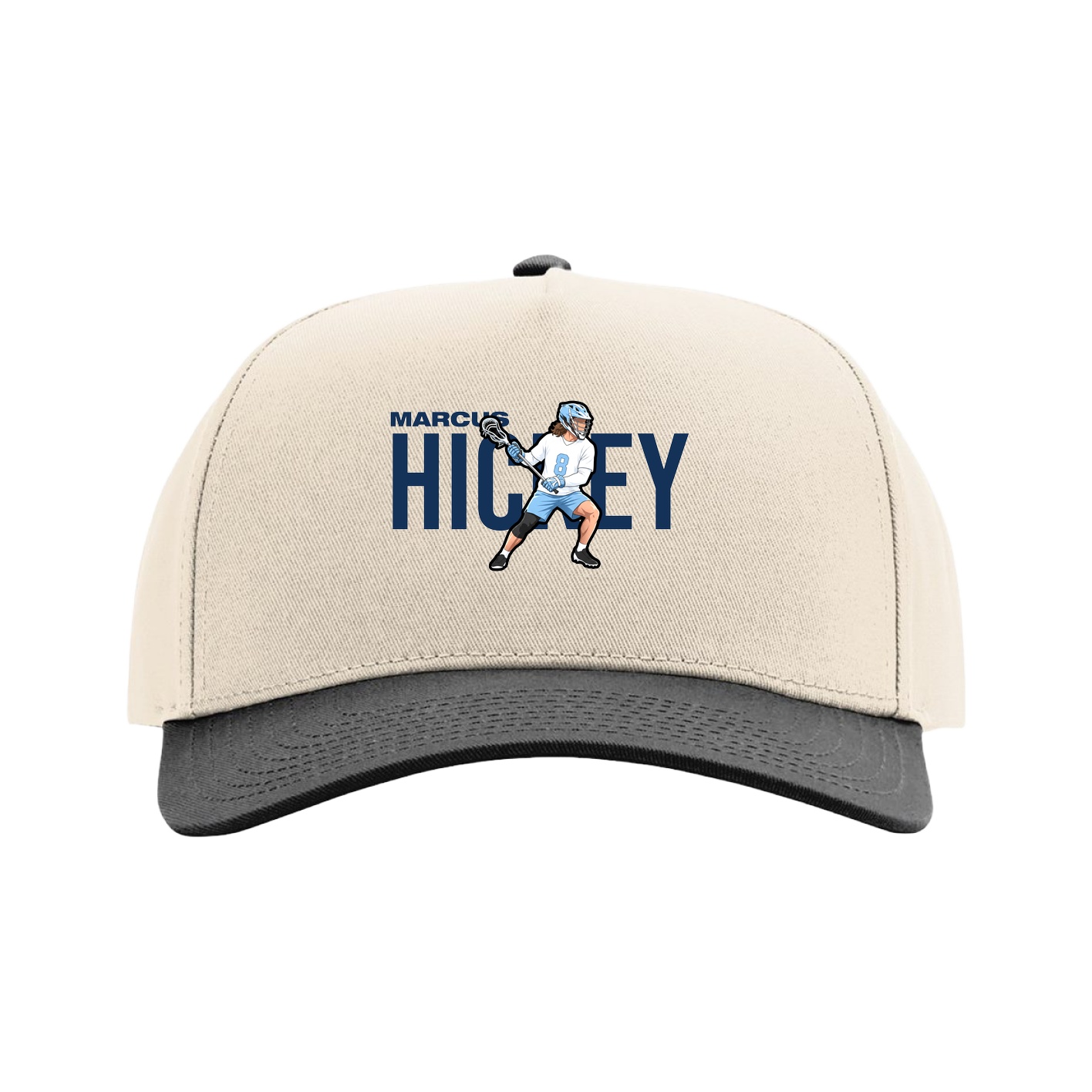 Full Fabric Five-Panel Champ Cap — Player Name in Cream/Black