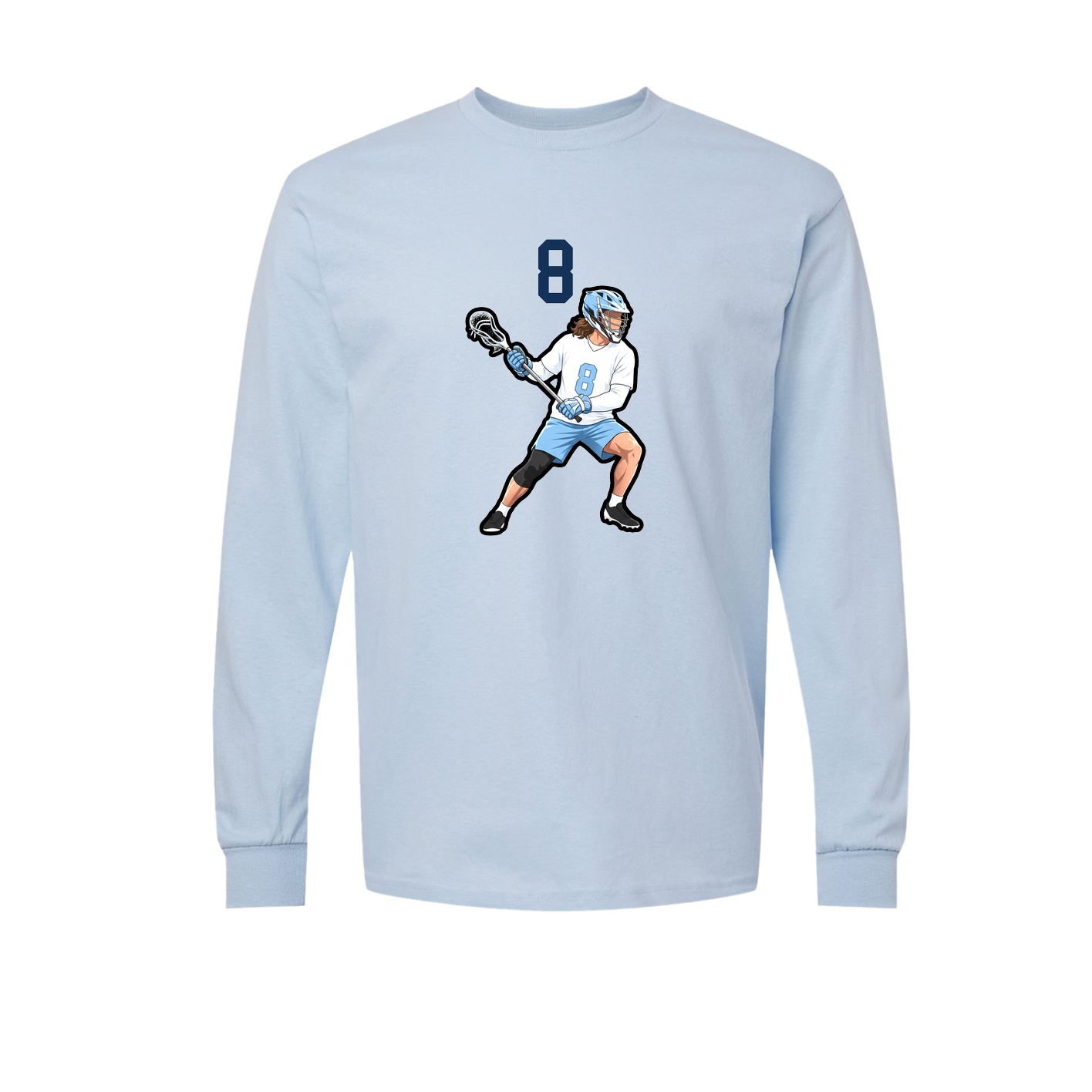 Long Sleeve Tee — Number Top in Light Blue