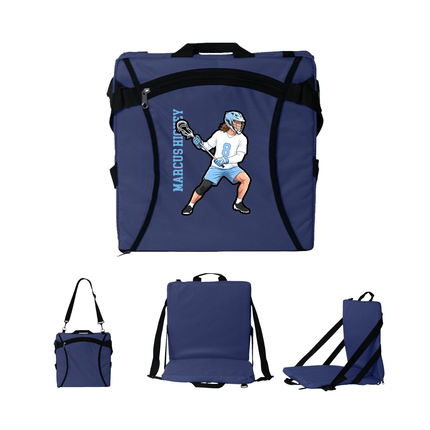 Folding Stadium Seat — Name Vertical in Navy
