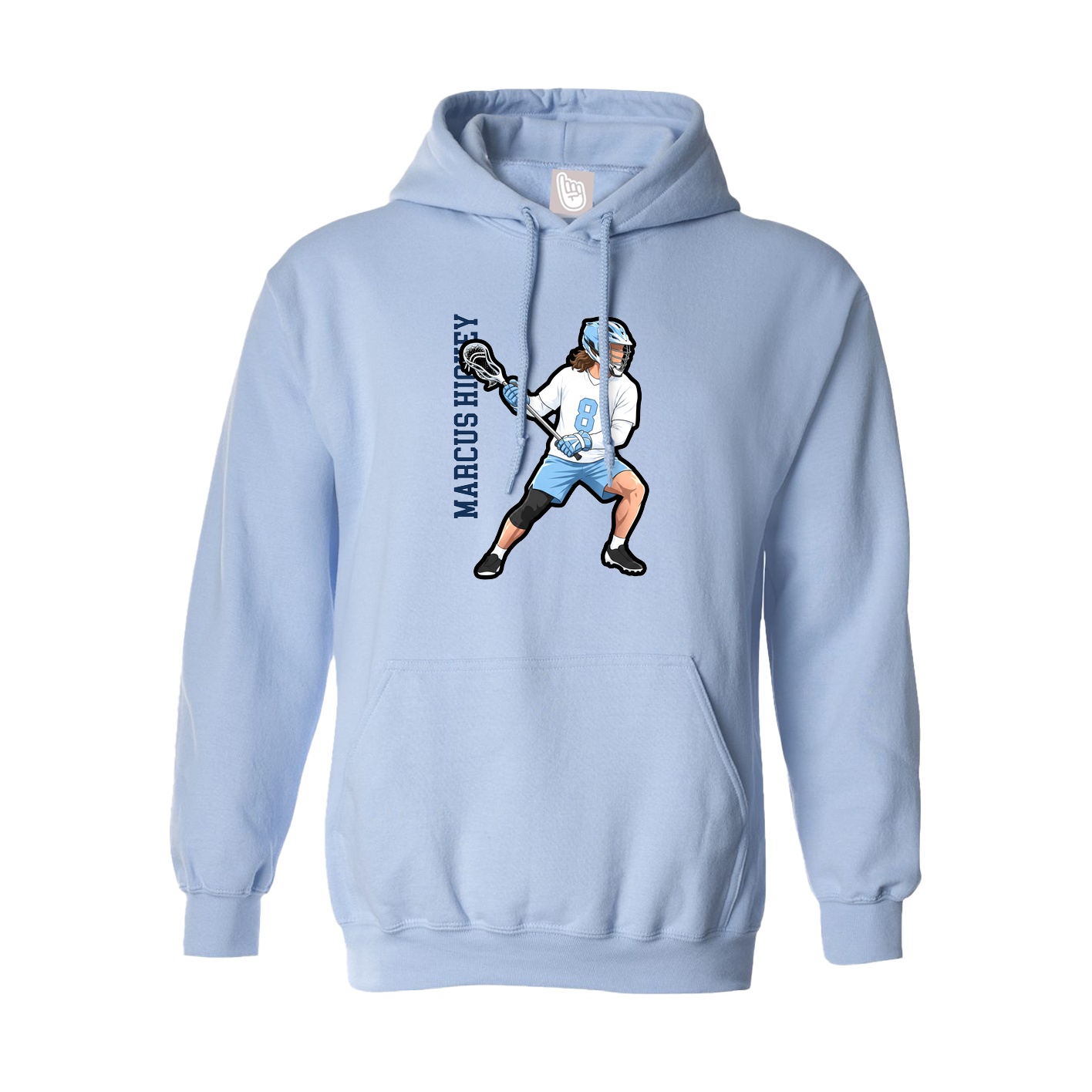 Hoodie — Name Vertical in Light Blue