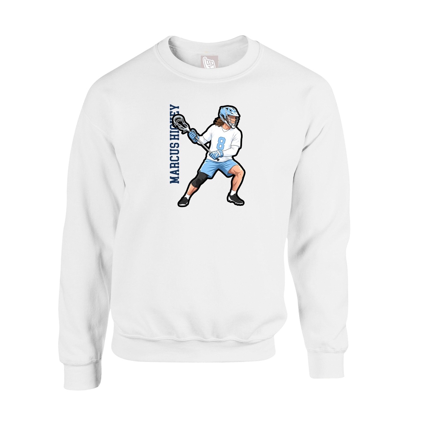Fleece Crew — Name Vertical in White