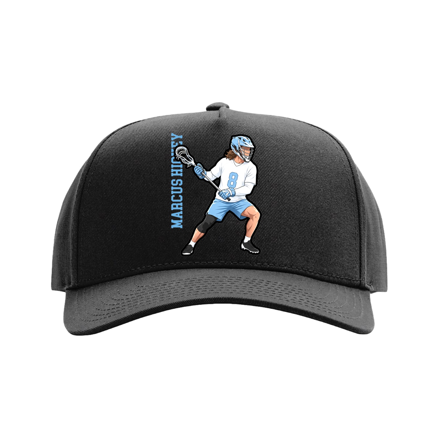 Full Fabric Five-Panel Champ Cap — Name Vertical in Black