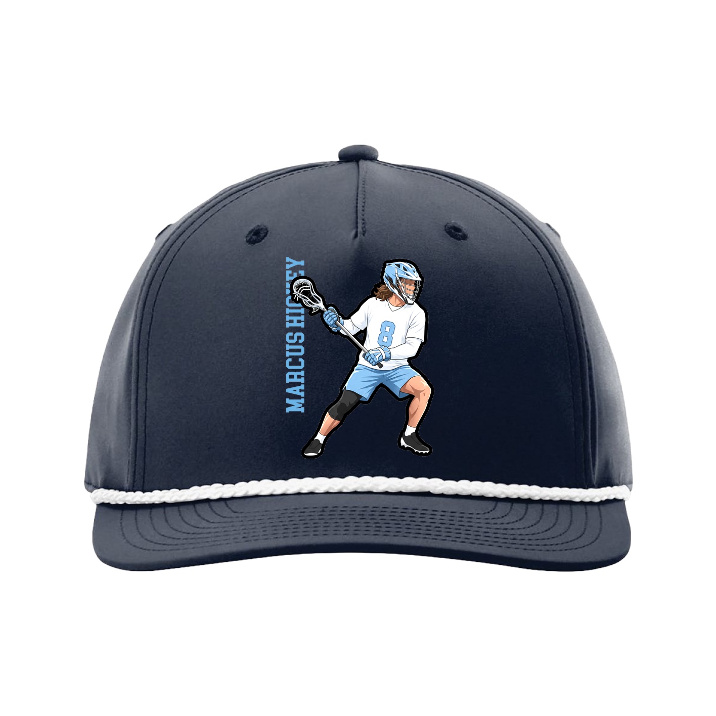 Five-Panel Classic Rope Cap — Name Vertical in Navy