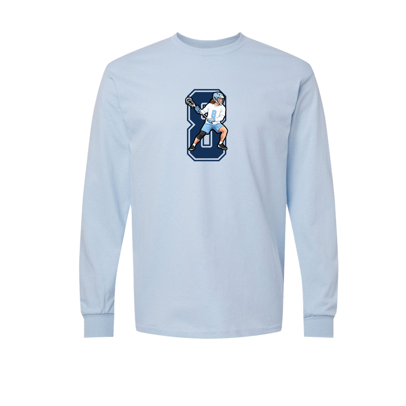 Long Sleeve Tee — Number in Light Blue