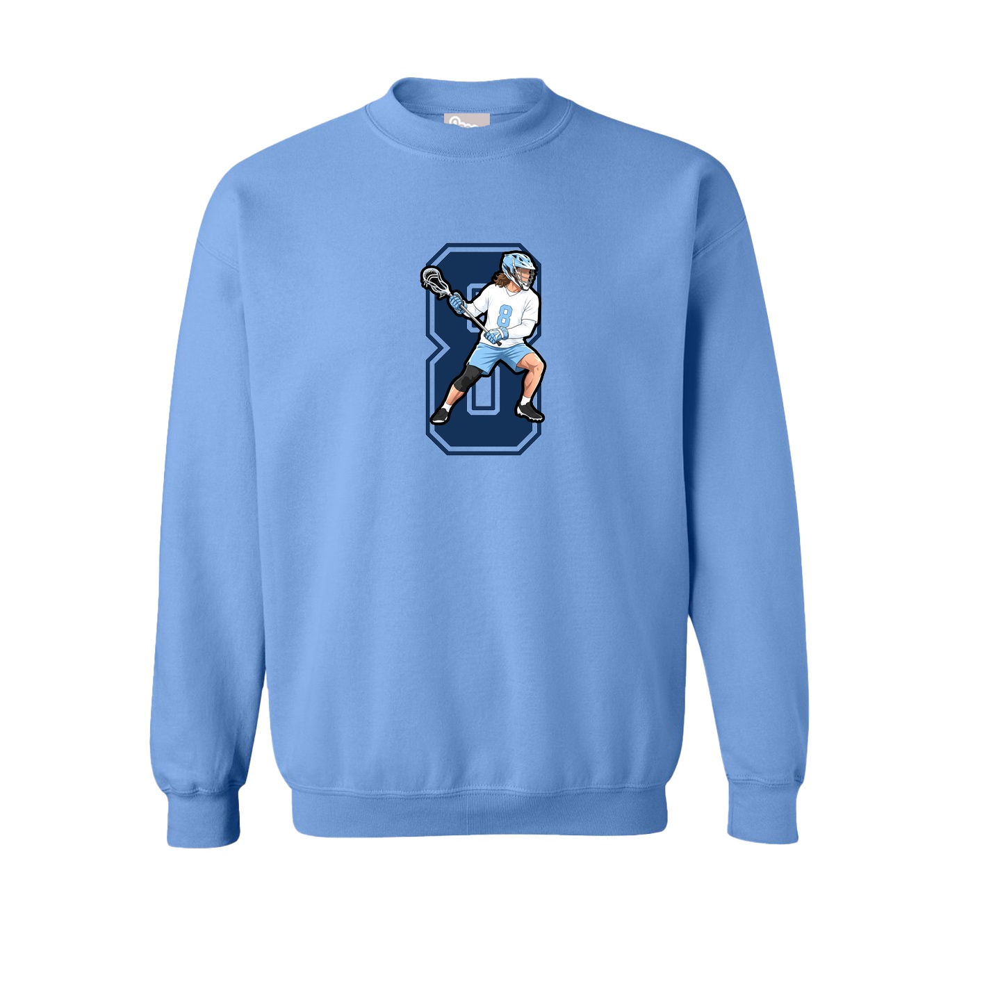 Fleece Crew — Number in Powder Blue