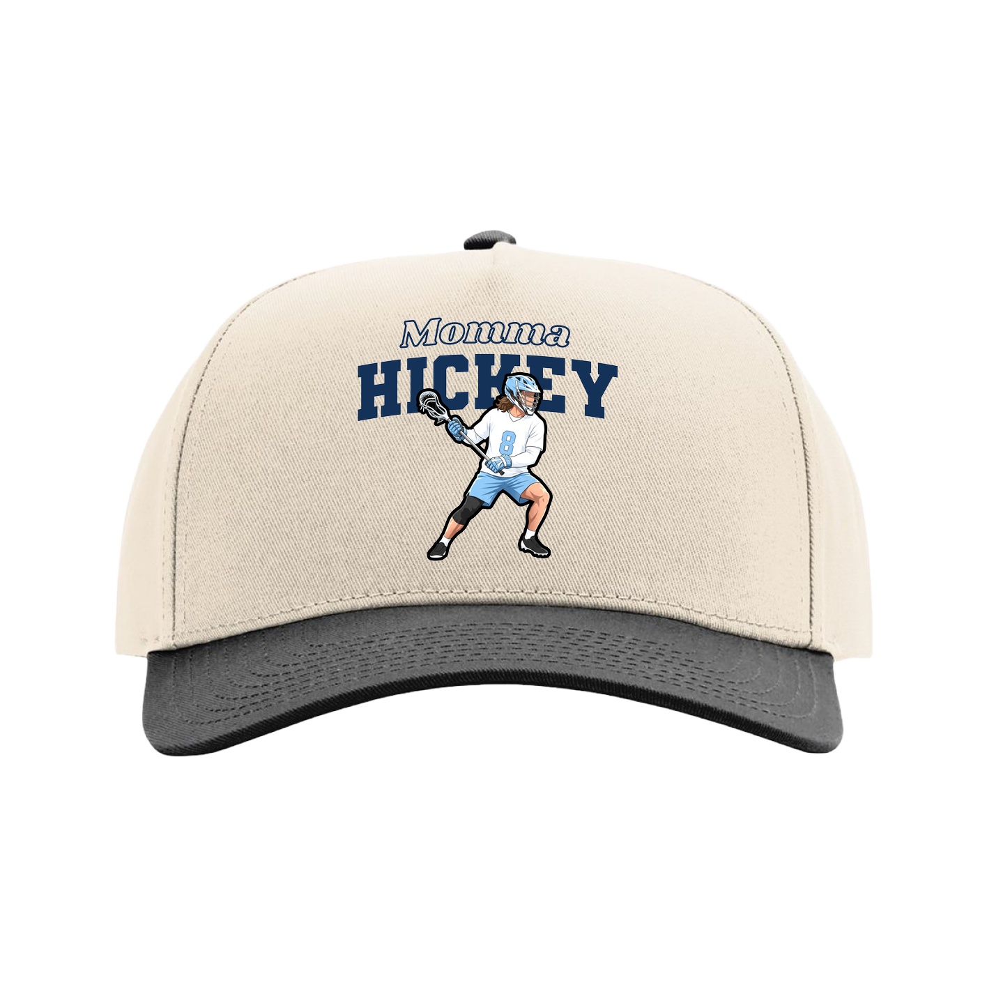 Full Fabric Five-Panel Champ Cap — Mothers Day Block in Cream/Black