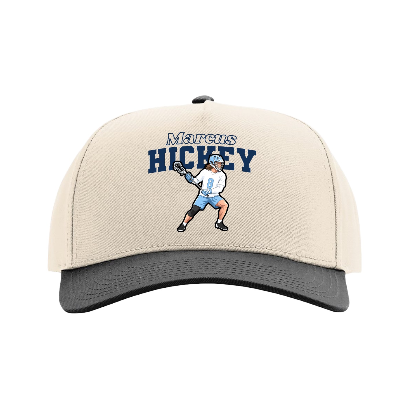 Full Fabric Five-Panel Champ Cap — Name Arch in Cream/Black