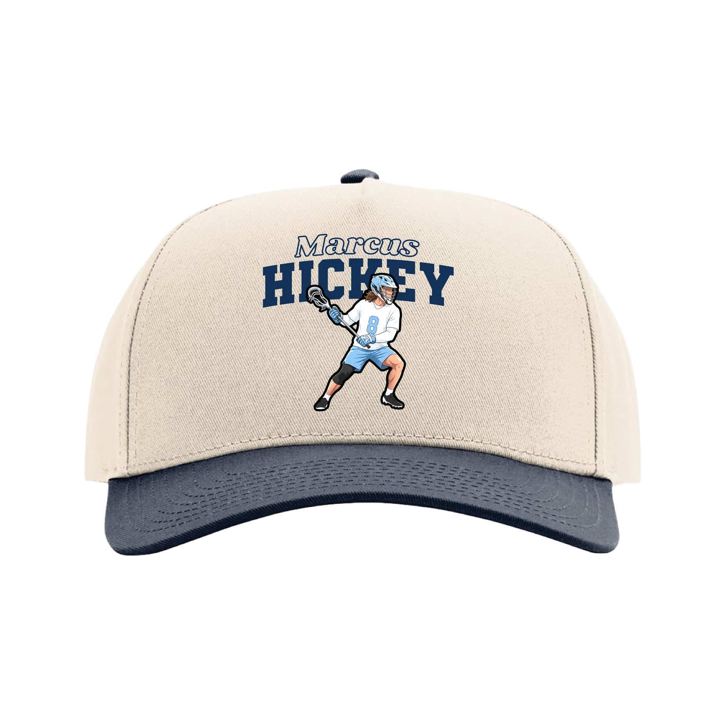 Full Fabric Five-Panel Champ Cap — Name Arch in Cream/Navy