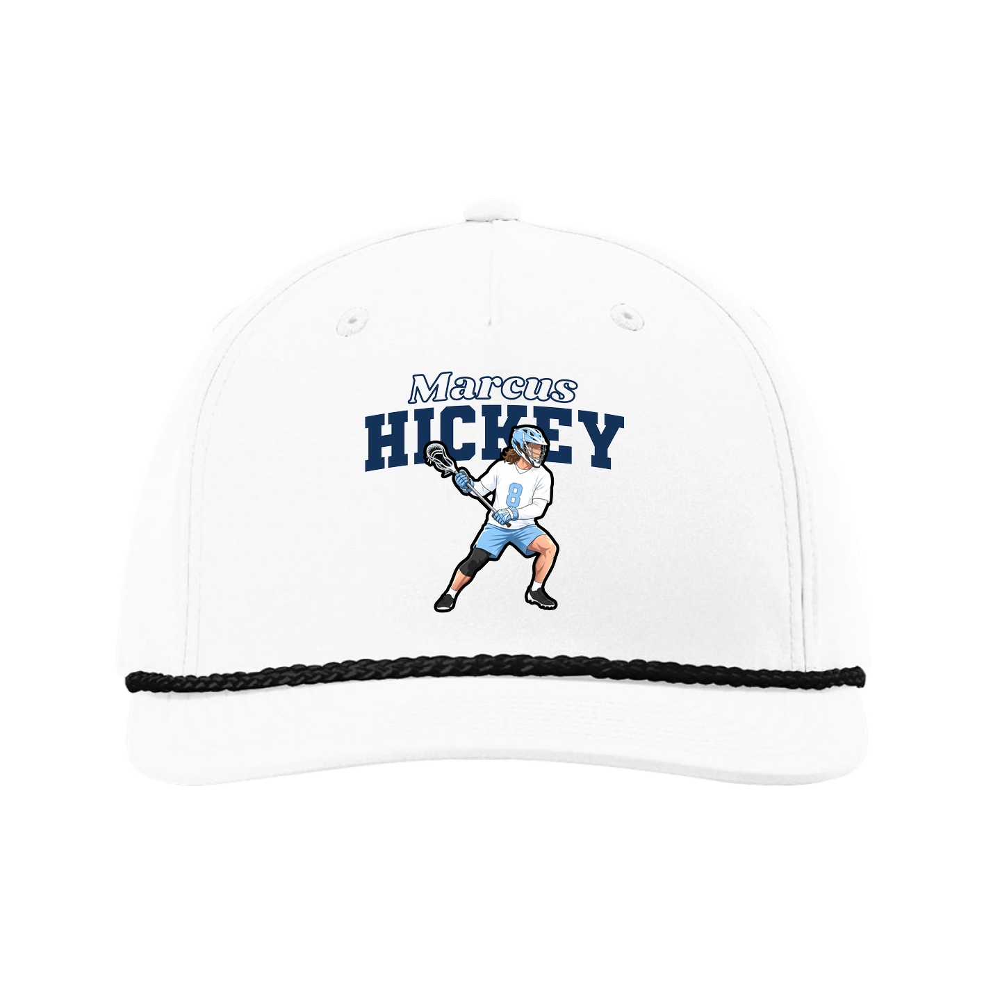 Five-Panel Classic Rope Cap — Name Arch in White