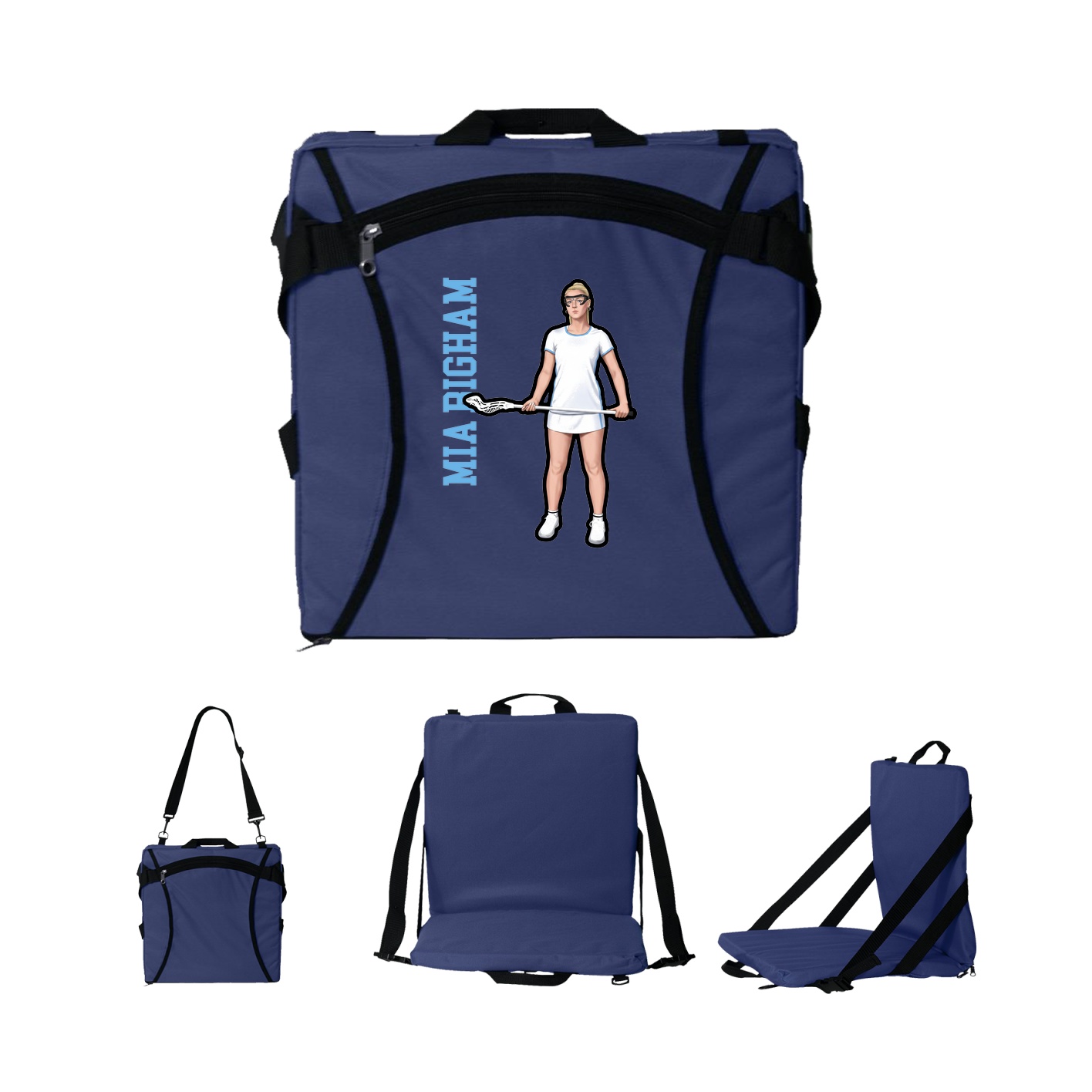 Folding Stadium Seat — Name Vertical in Navy