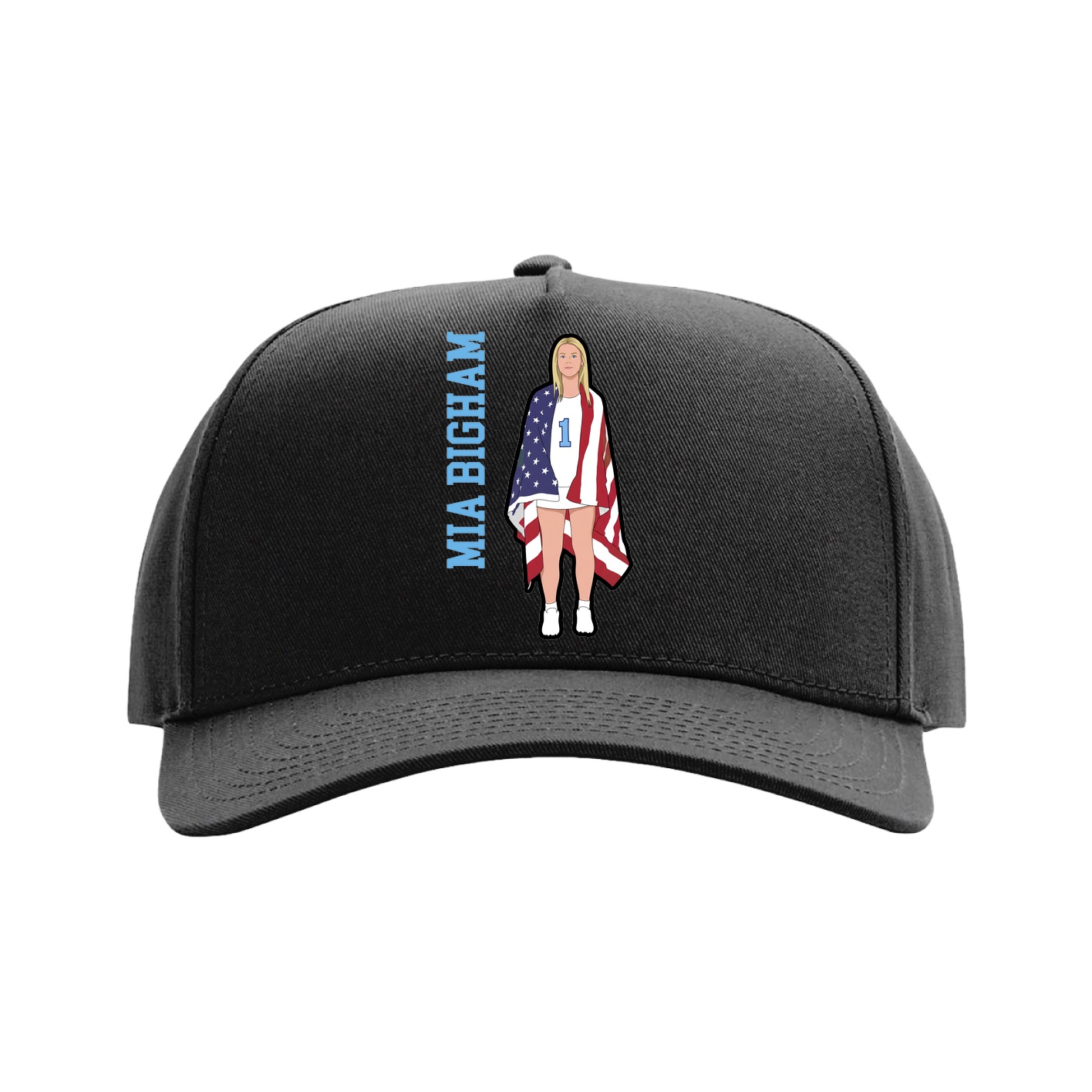Full Fabric Five-Panel Champ Cap — Name Vertical in Black