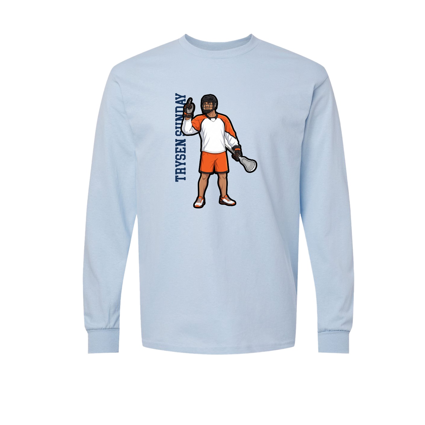 Long Sleeve Tee — Name Vertical in Light Blue