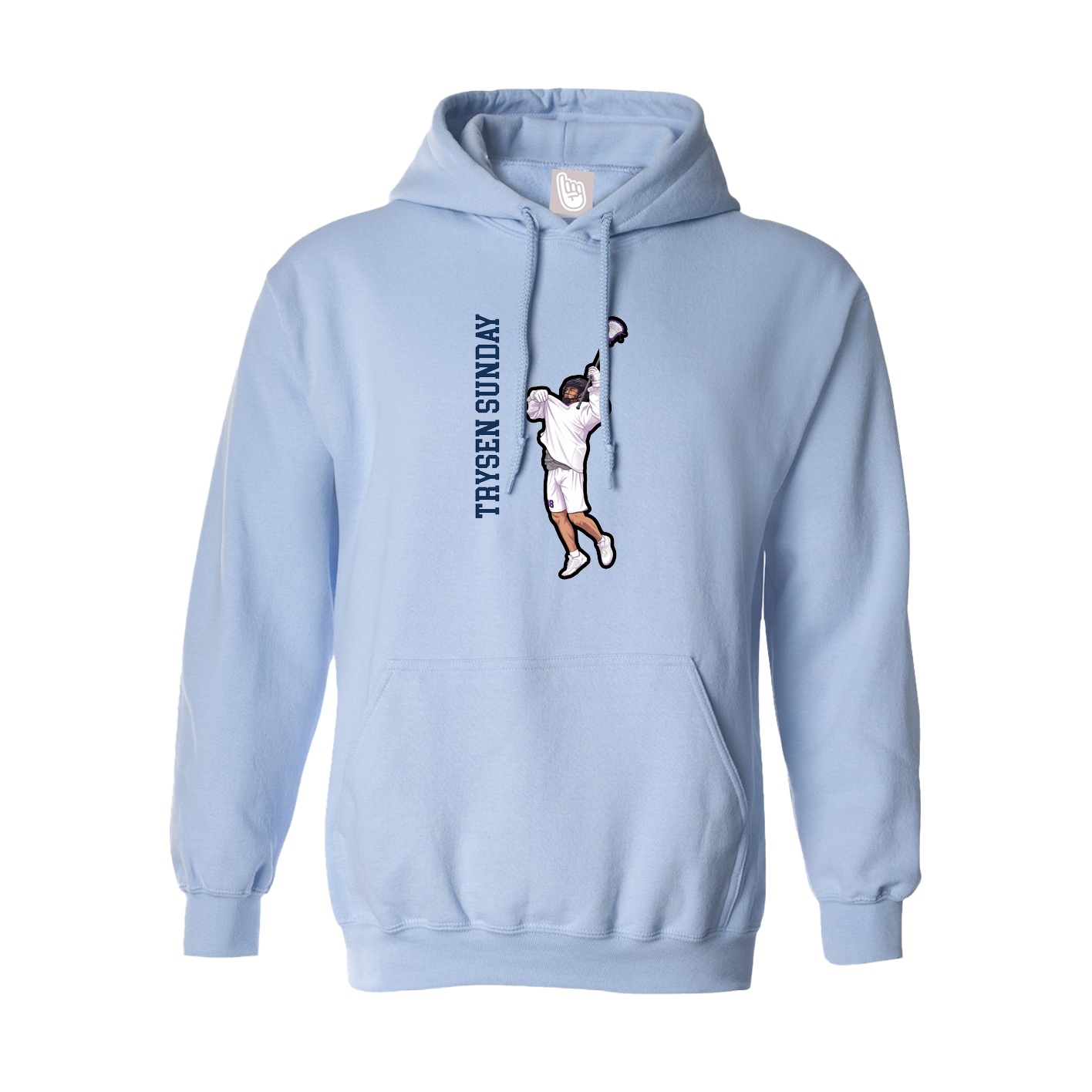 Hoodie — Name Vertical in Light Blue