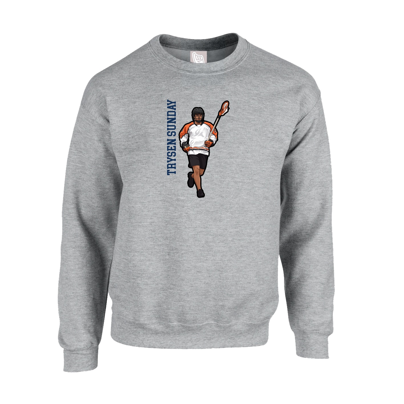 Fleece Crew — Name Vertical in Grey