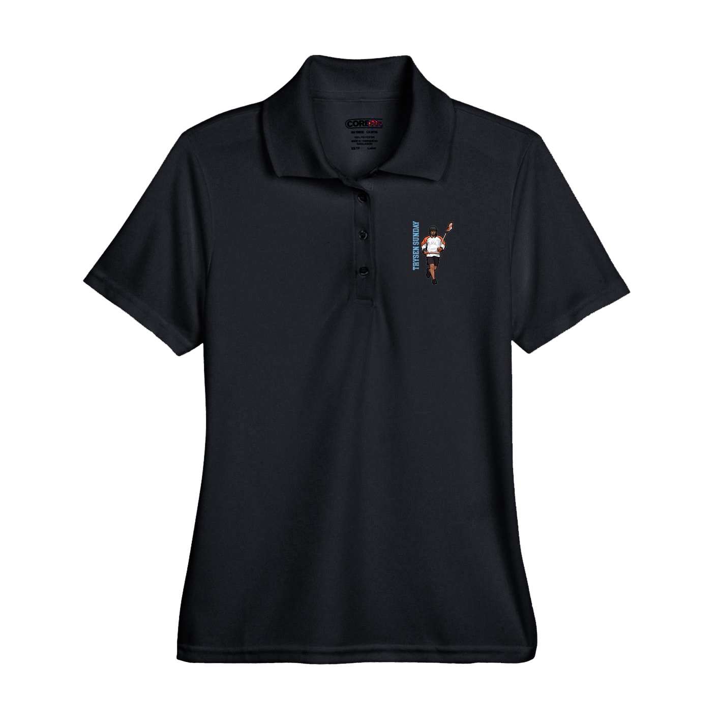 Performance Polo — Name Vertical in Black