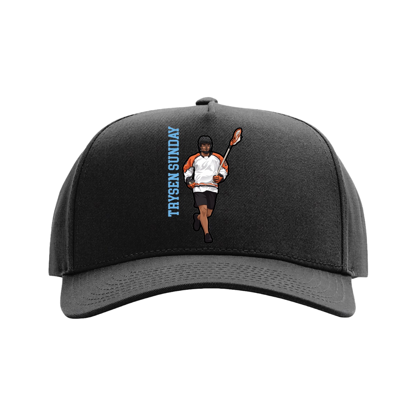 Full Fabric Five-Panel Champ Cap — Name Vertical in Black