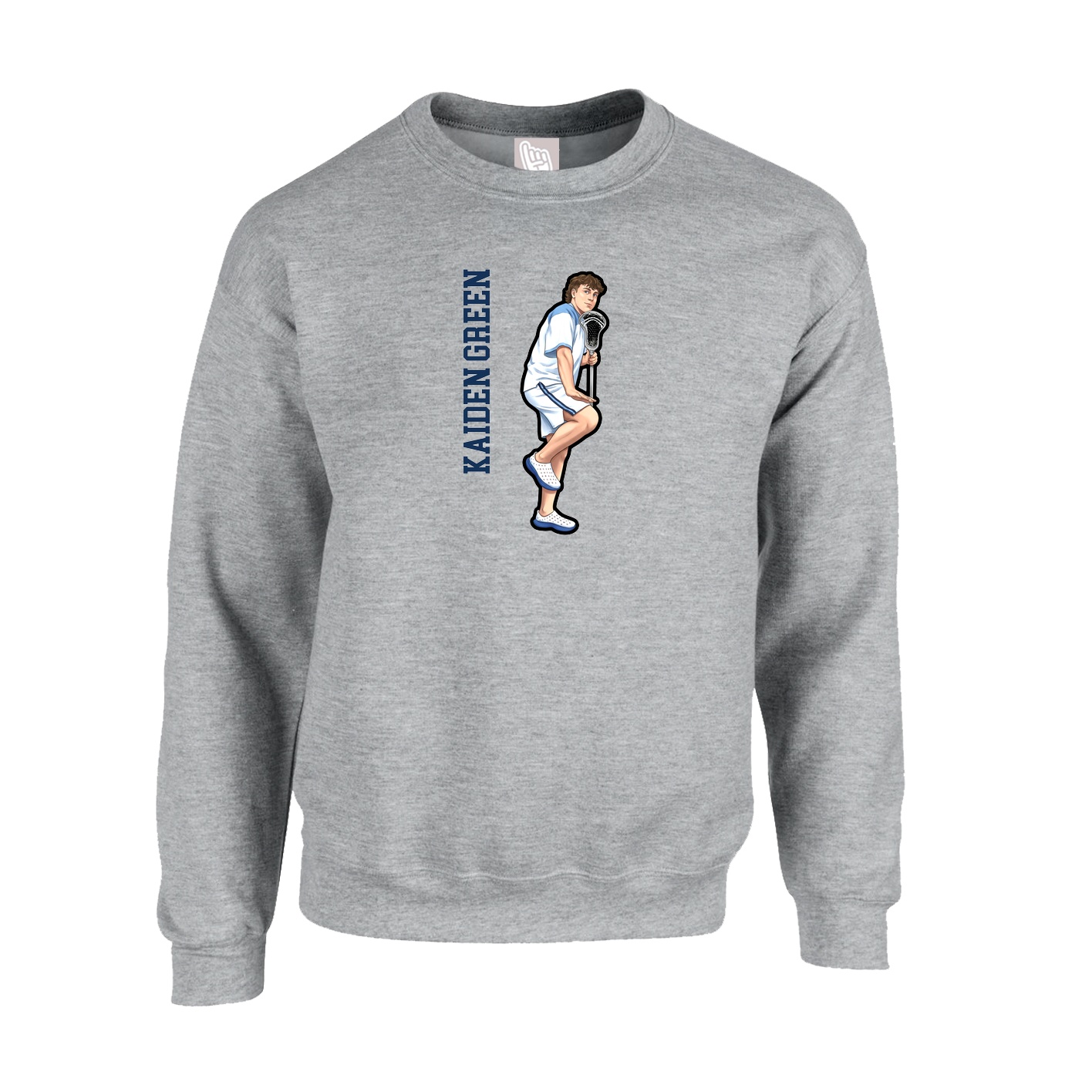 Fleece Crew — Name Vertical in Grey