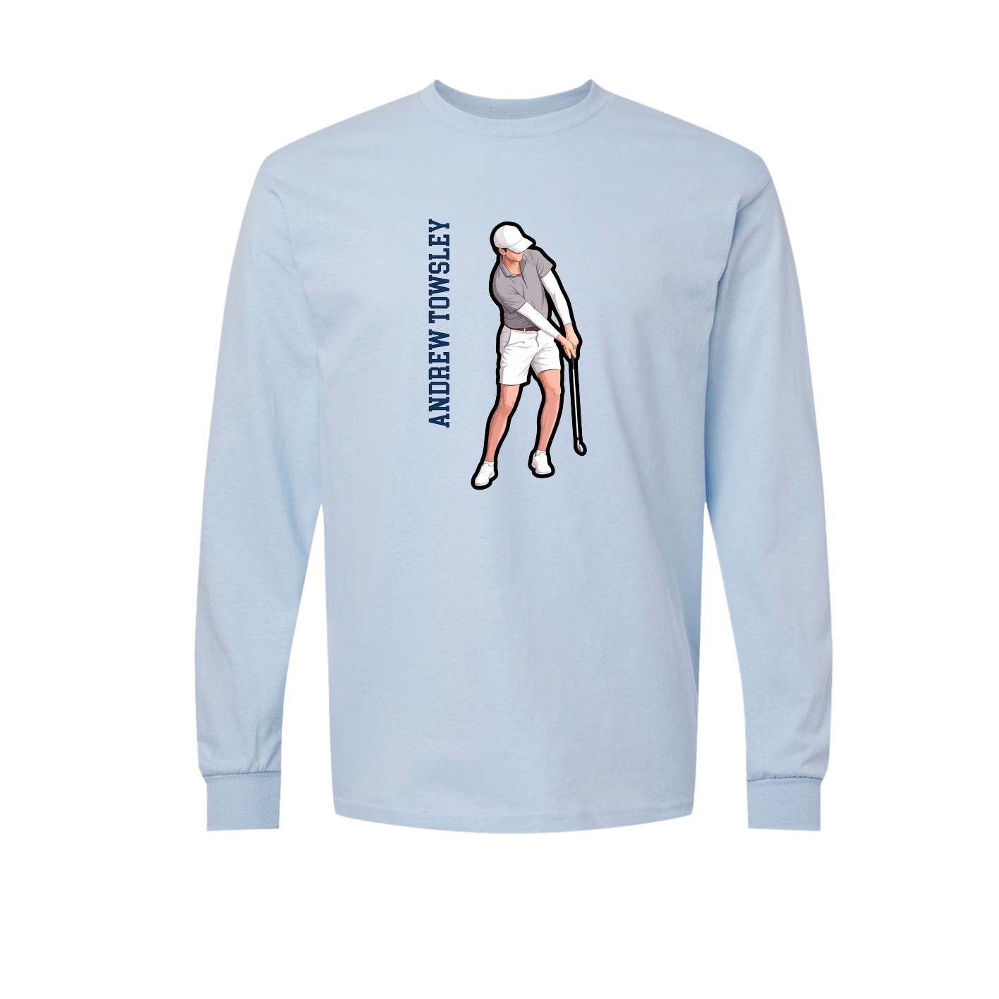 Long Sleeve Tee — Name Vertical in Light Blue