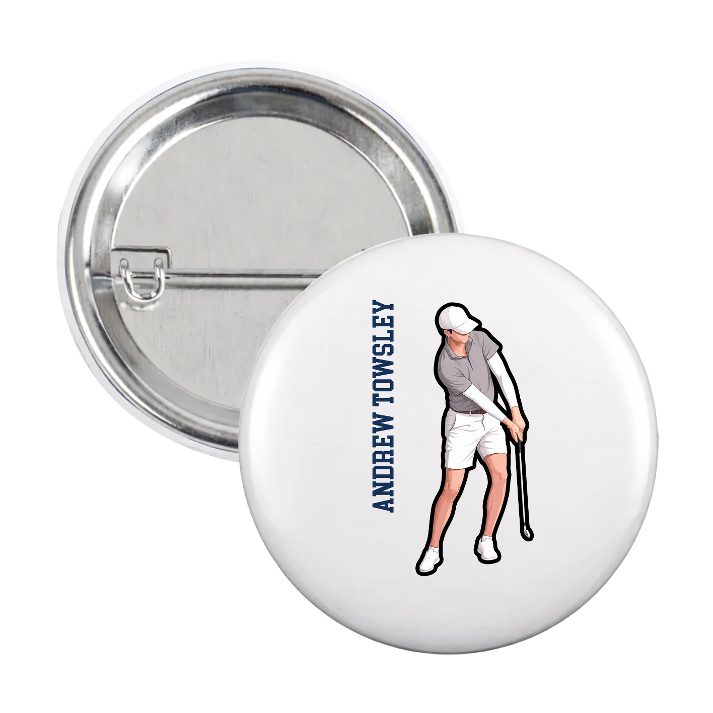 Game Day Button — Name Vertical in White