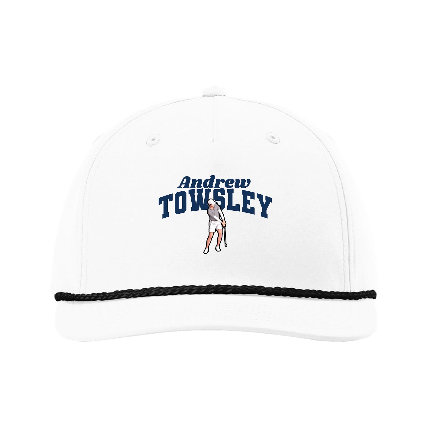 Five-Panel Classic Rope Cap — Signature Arch in White