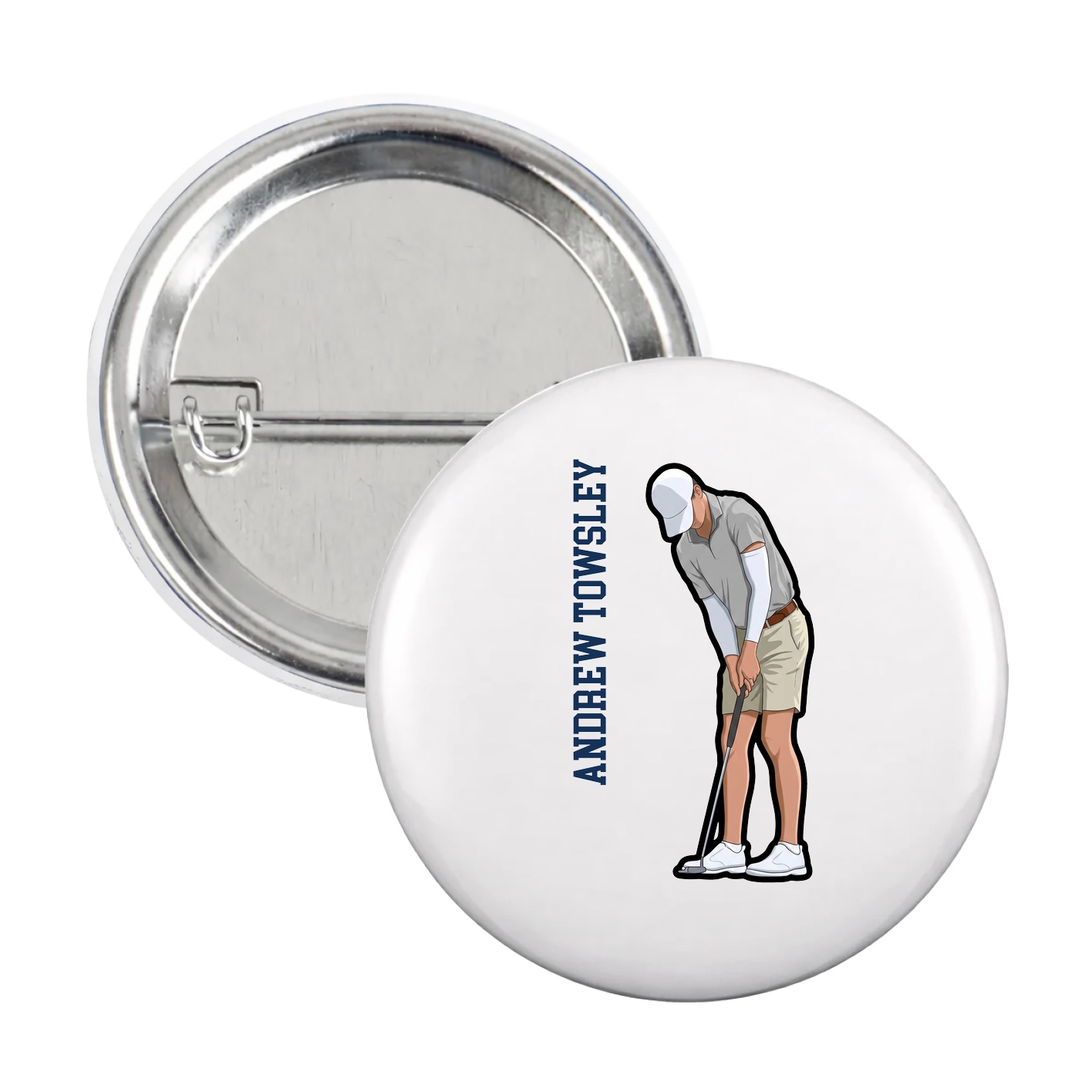 Game Day Button — Name Vertical in White