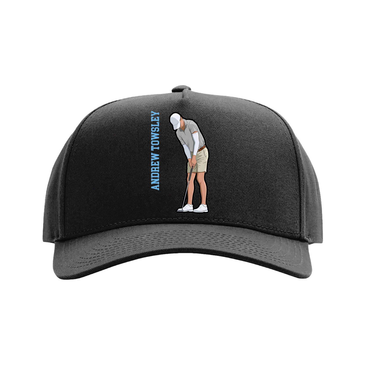 Full Fabric Five-Panel Champ Cap — Name Vertical in Black