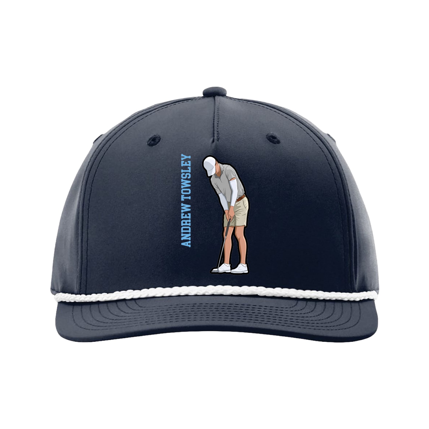 Five-Panel Classic Rope Cap — Name Vertical in Navy