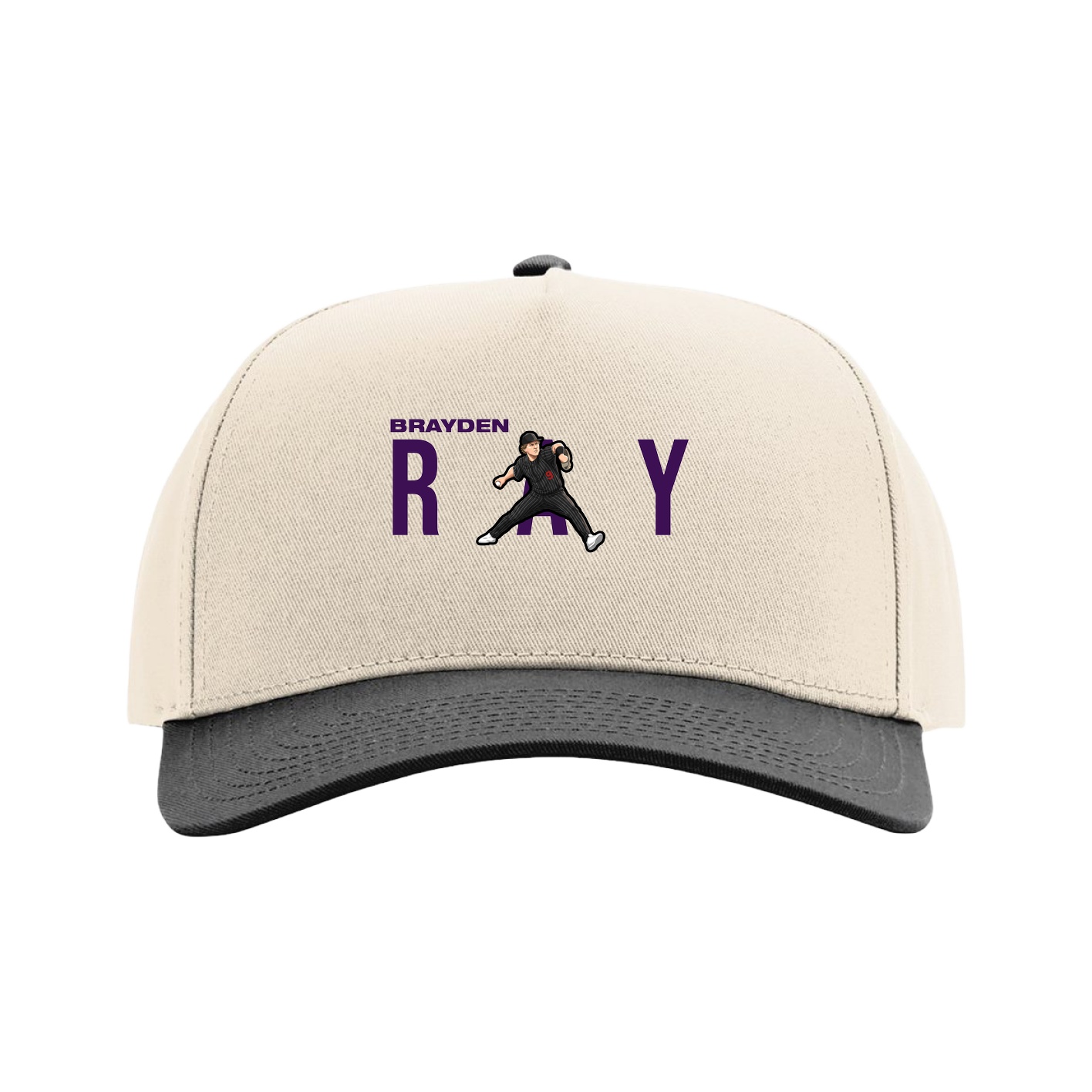Full Fabric Five-Panel Champ Cap — Player Name in Cream/Black
