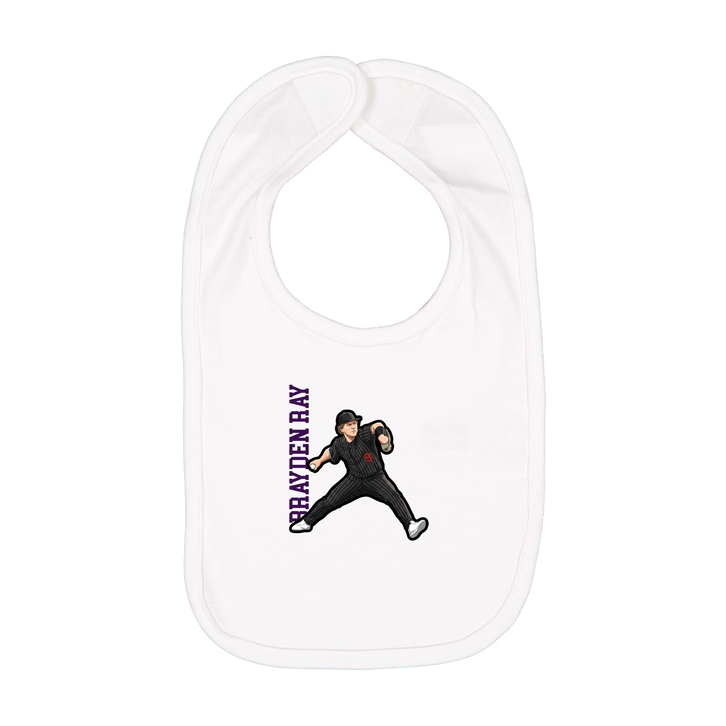 Infant Bib — Name Vertical in White