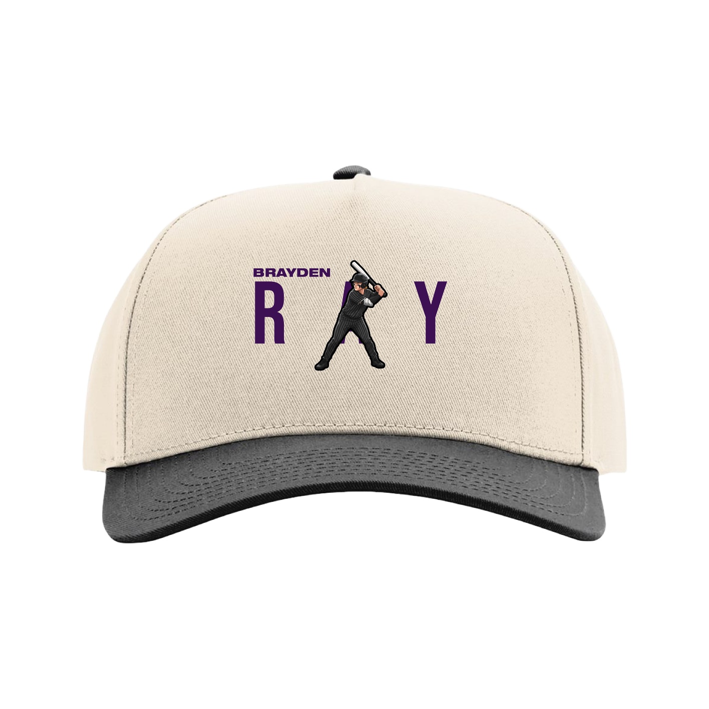 Full Fabric Five-Panel Champ Cap — Player Name in Cream/Black