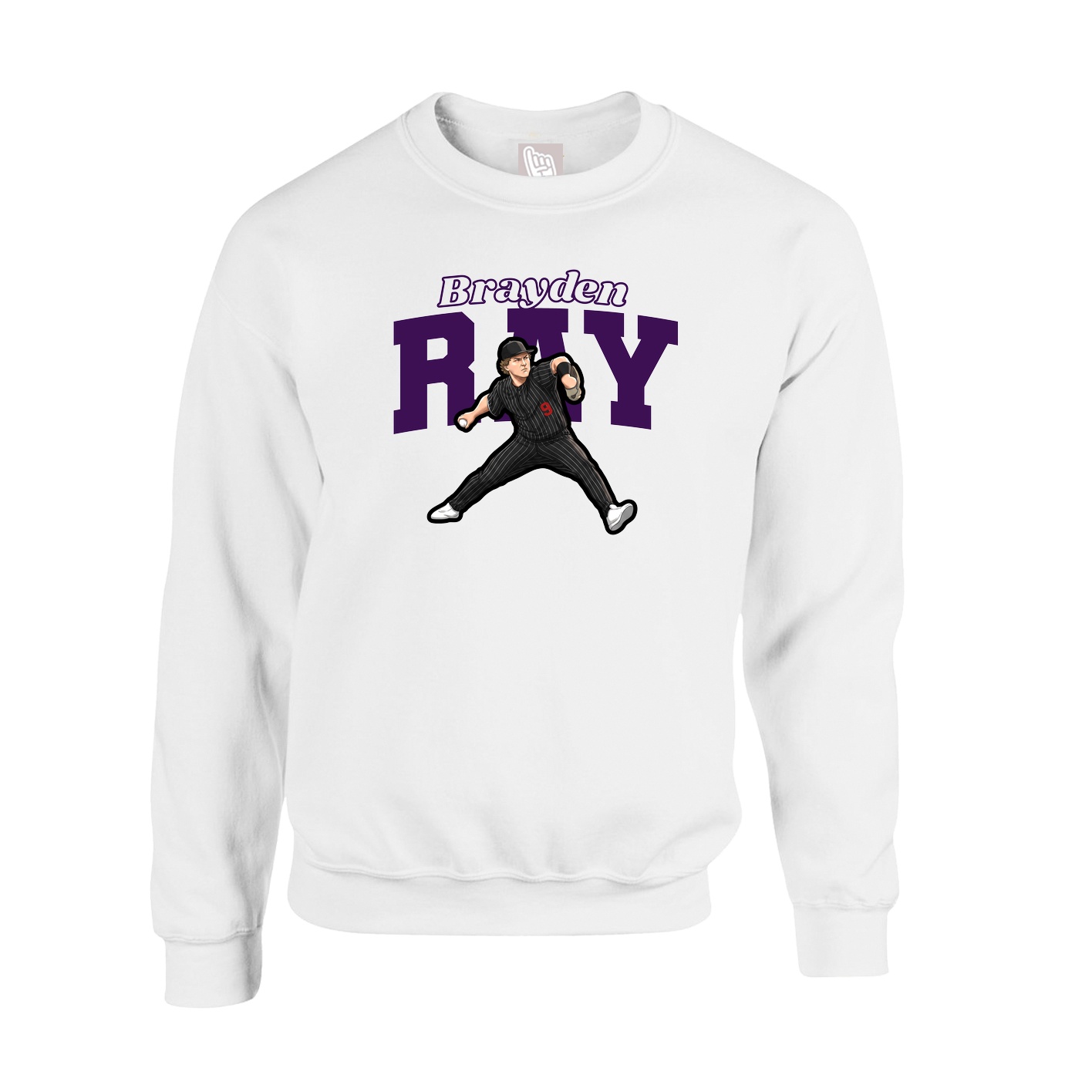 Fleece Crew — Name Arch in White