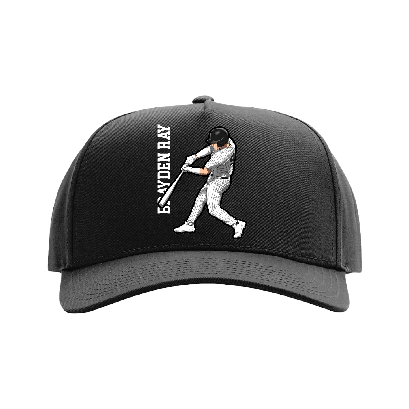 Full Fabric Five-Panel Champ Cap — Name Vertical in Black
