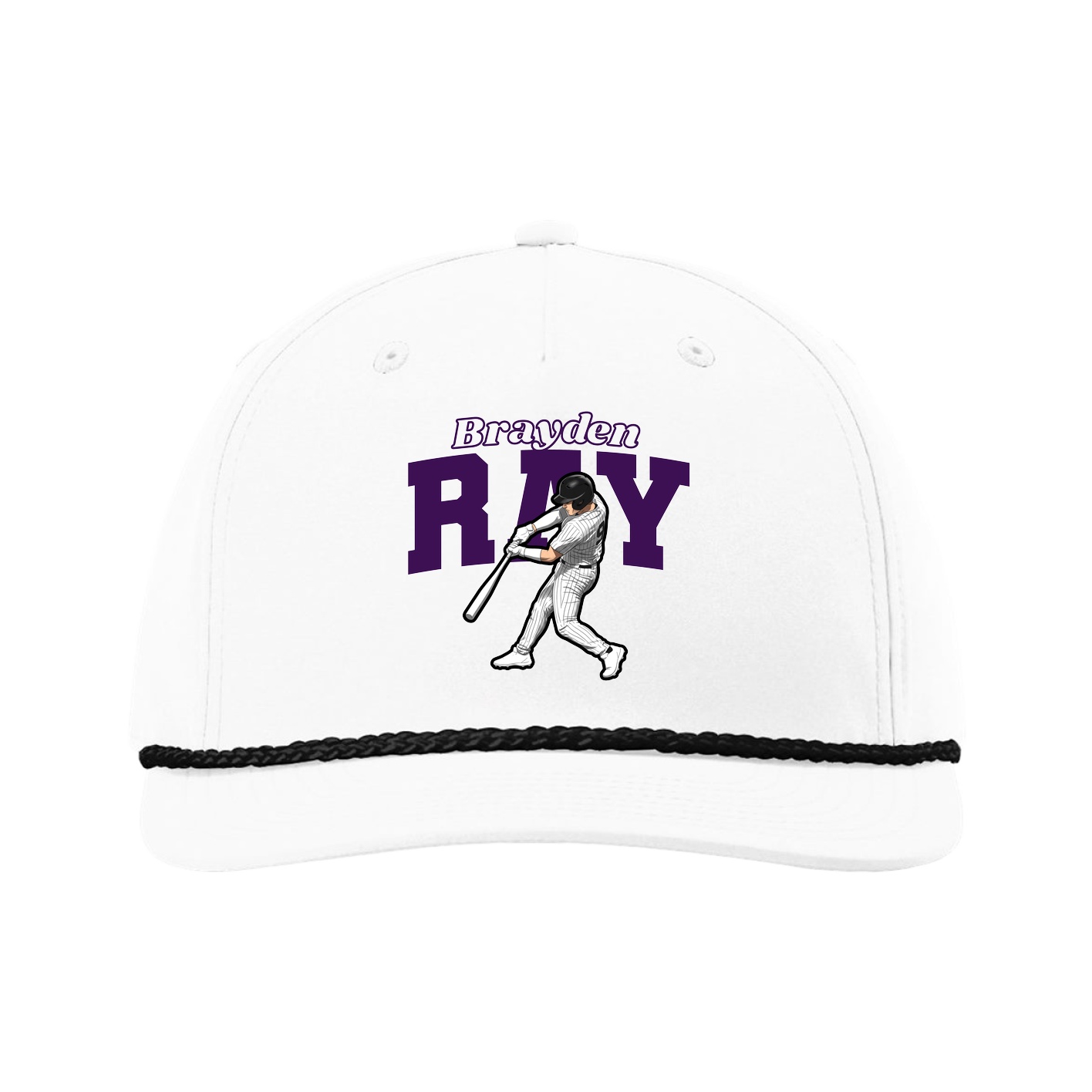 Five-Panel Classic Rope Cap — Name Arch in White