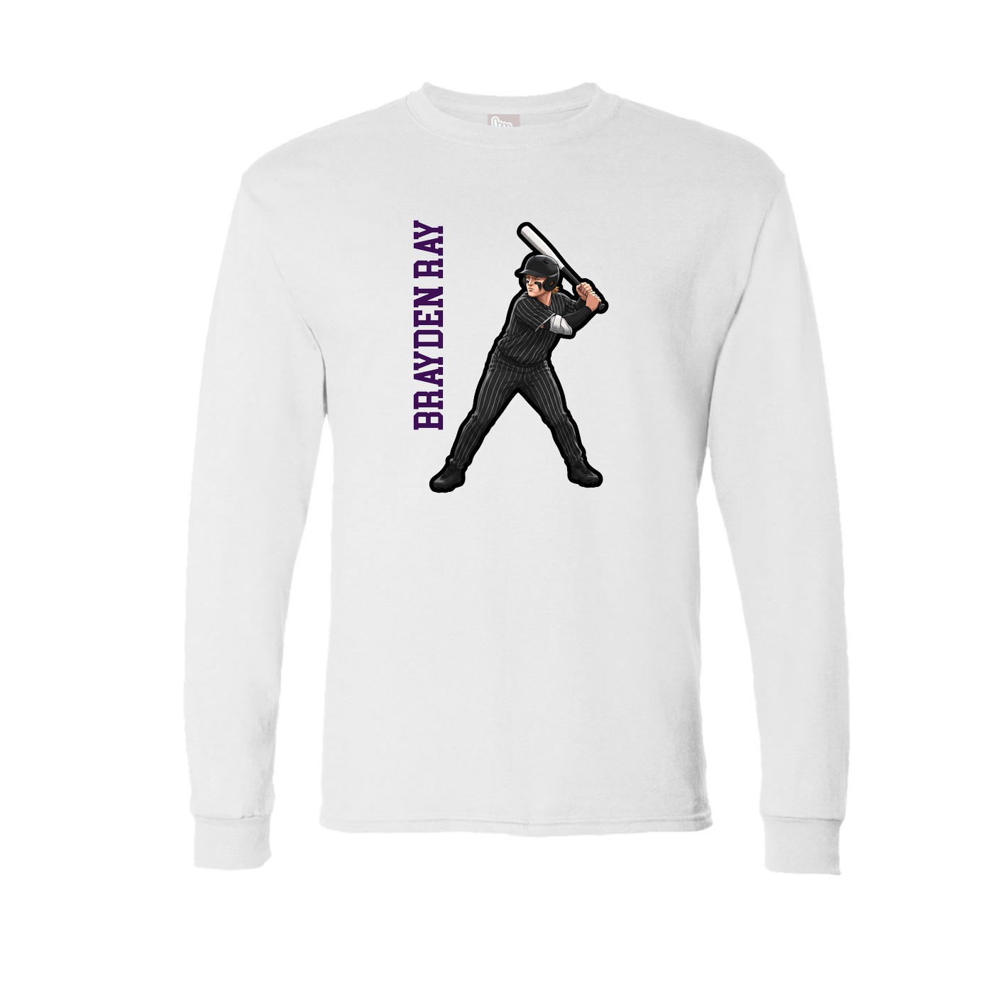 Long Sleeve Tee — Name Vertical in White