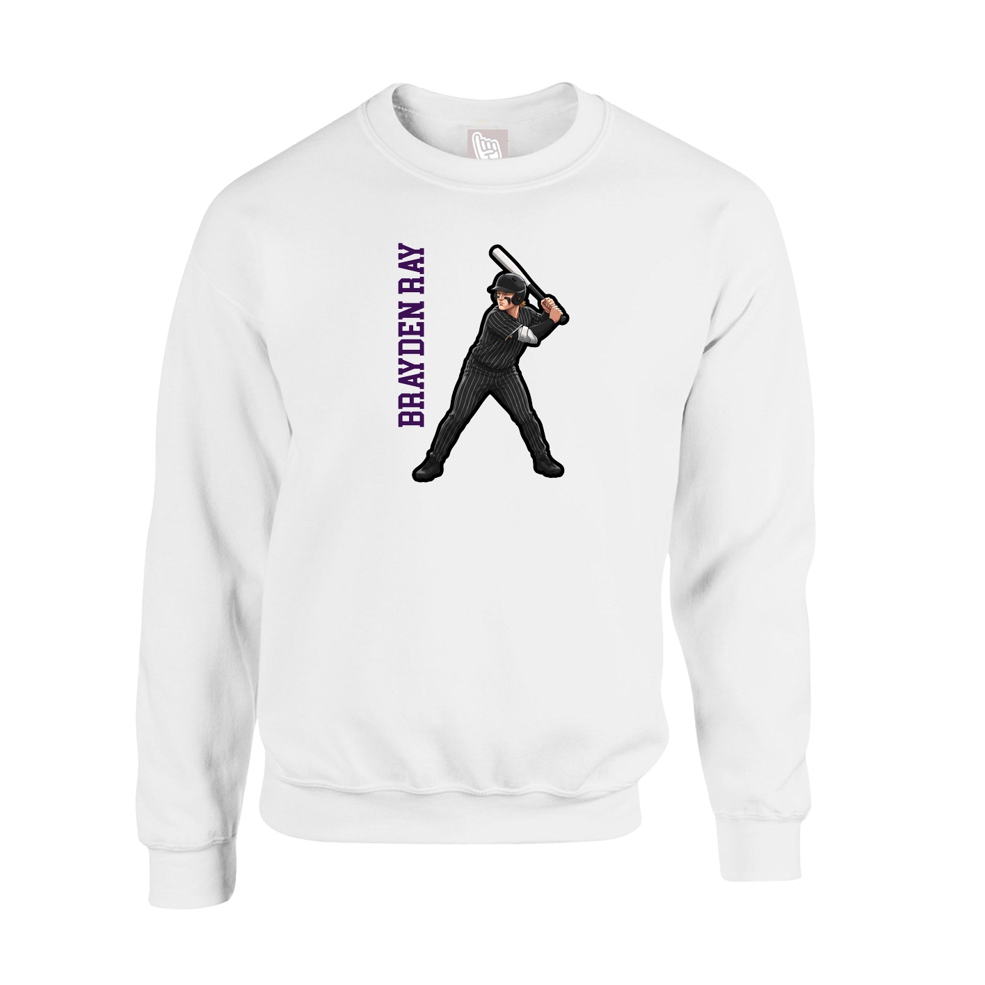 Fleece Crew — Name Vertical in White