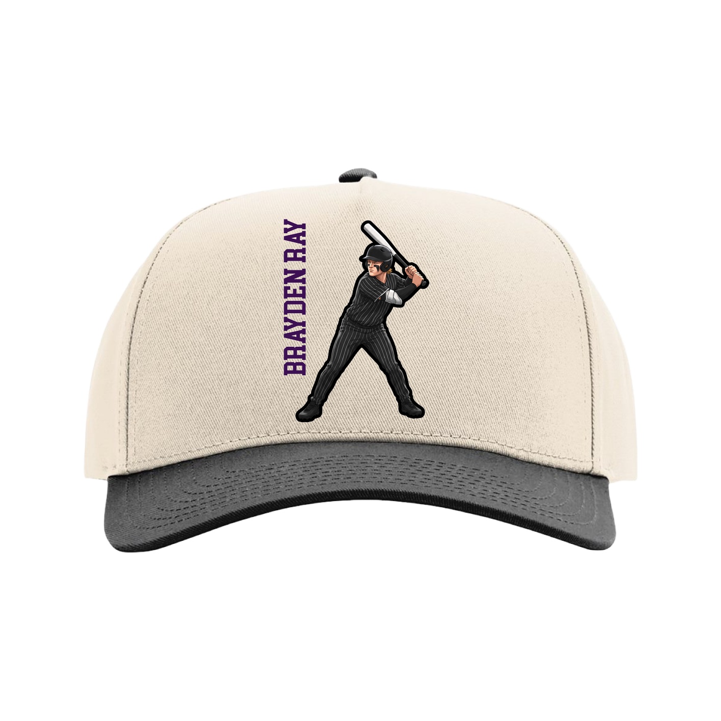 Full Fabric Five-Panel Champ Cap — Name Vertical in Cream/Black