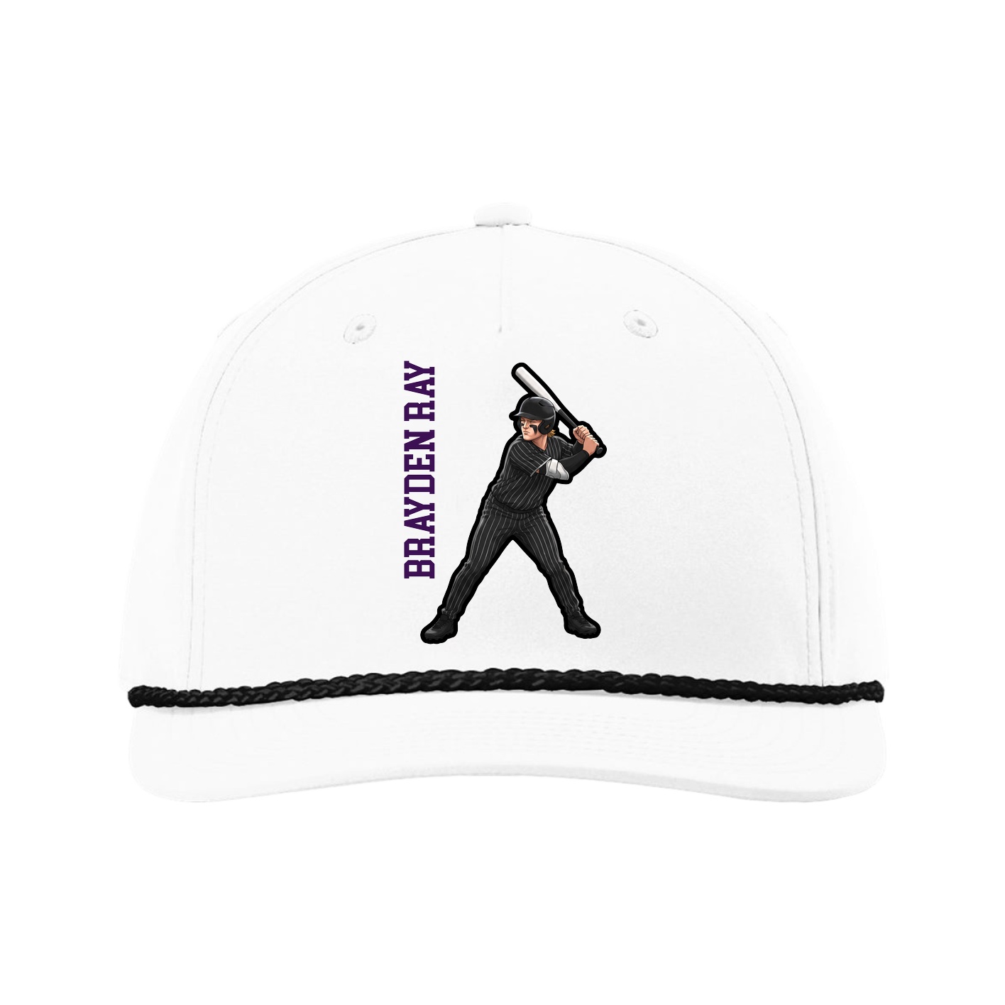 Five-Panel Classic Rope Cap — Name Vertical in White